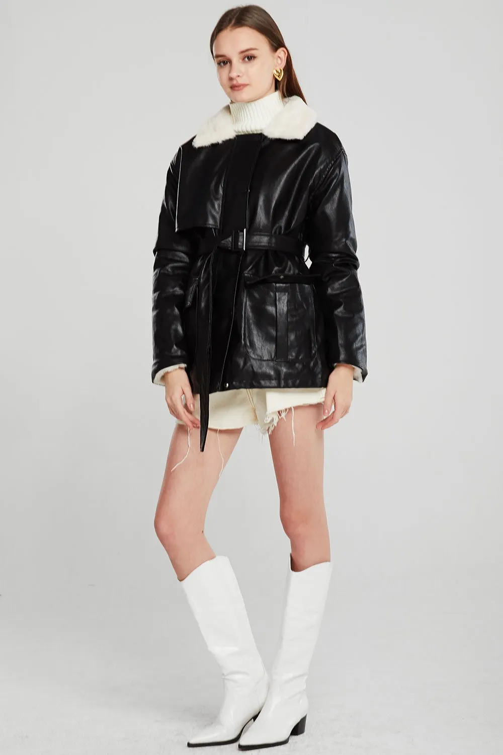 Lea Pleather Jacket w/Fur Collar