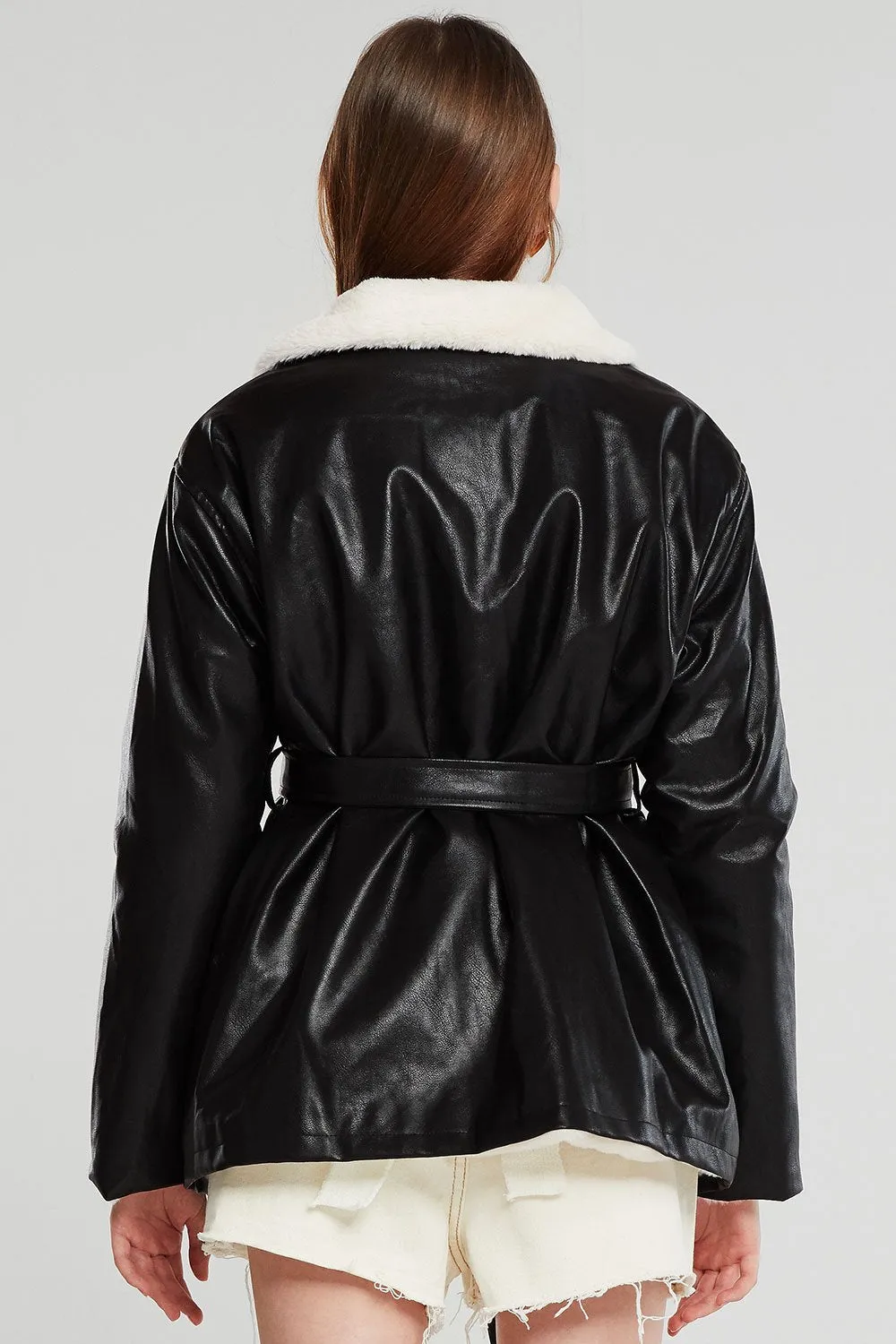 Lea Pleather Jacket w/Fur Collar