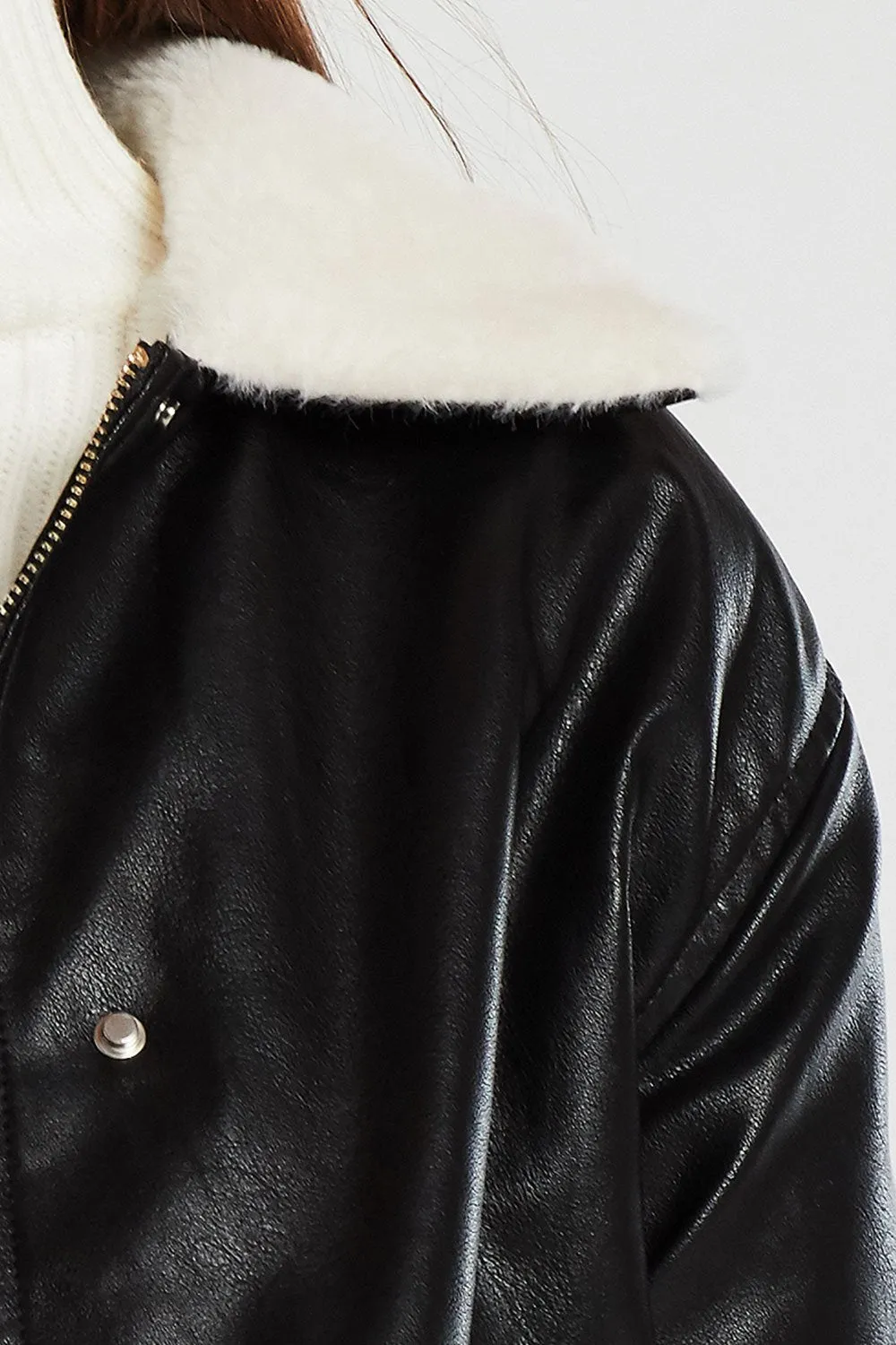 Lea Pleather Jacket w/Fur Collar