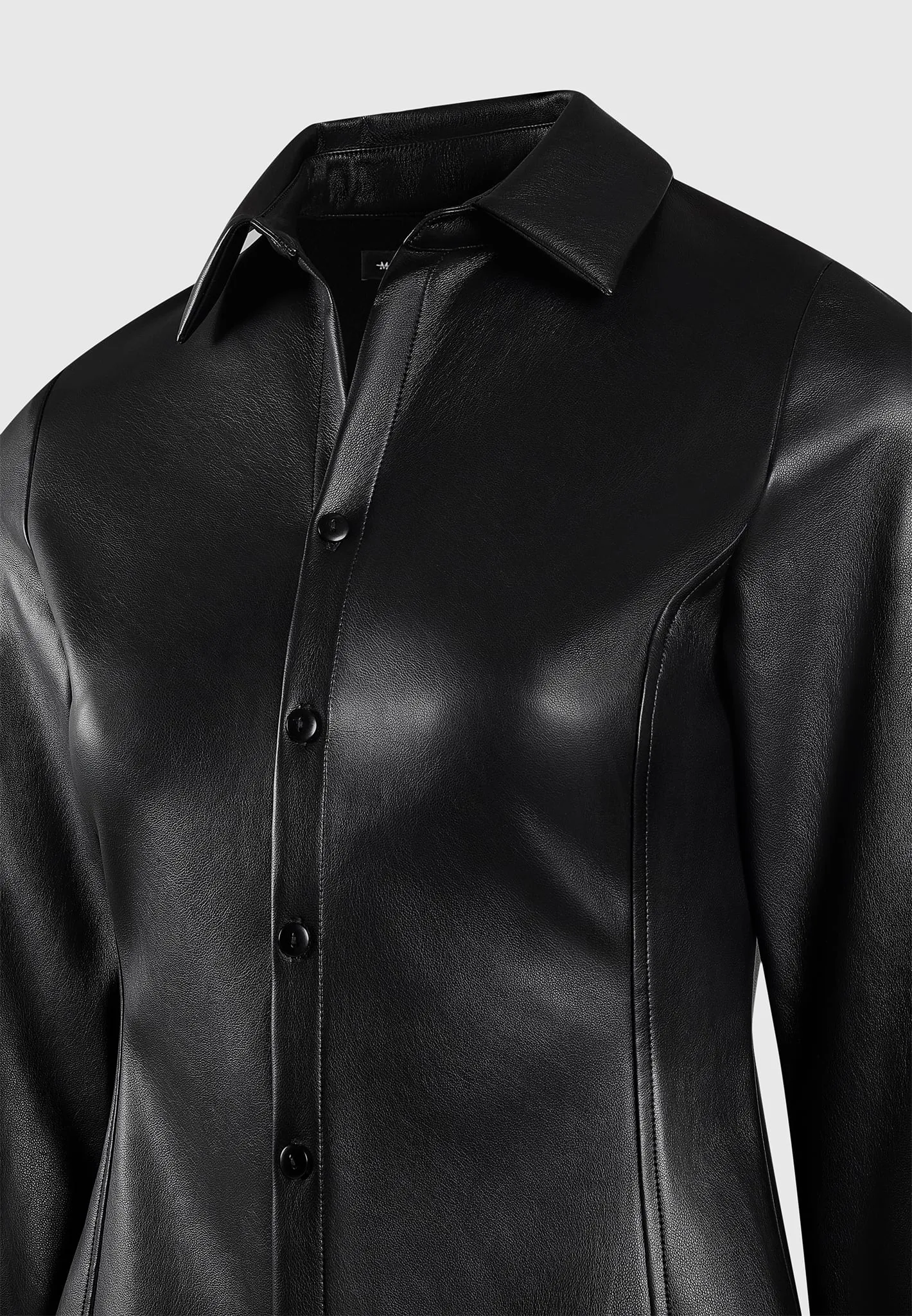 Leather Angled Shirt - Black