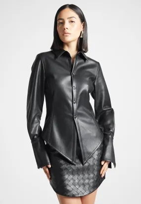 Leather Angled Shirt - Black