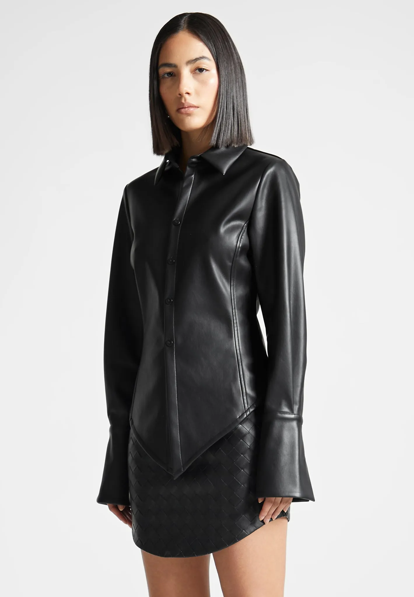 Leather Angled Shirt - Black