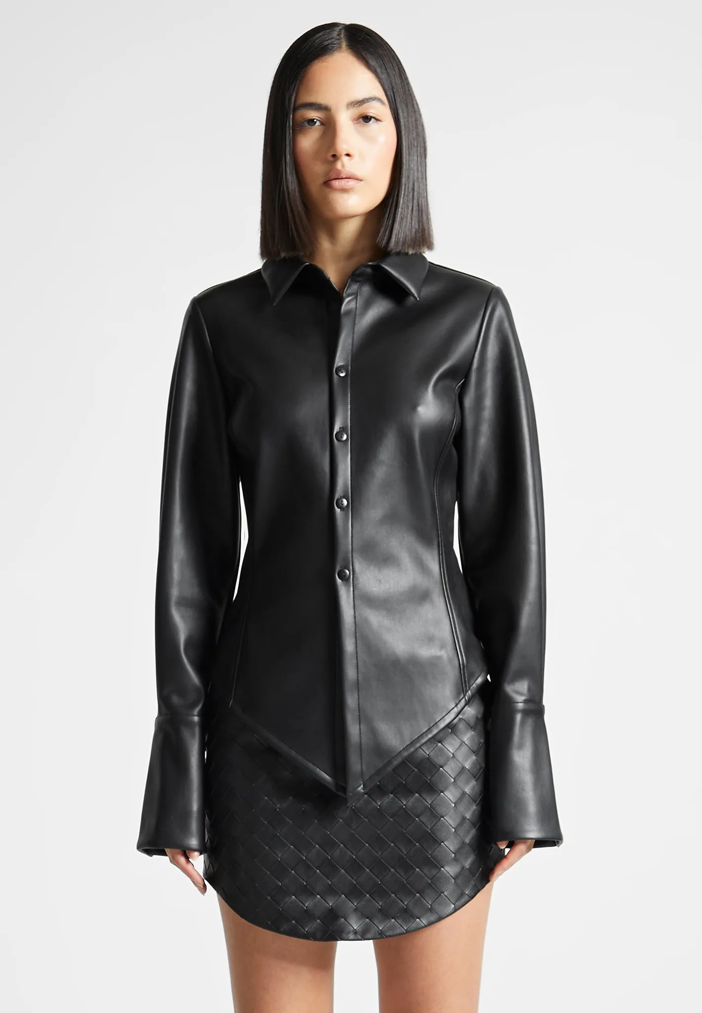 Leather Angled Shirt - Black