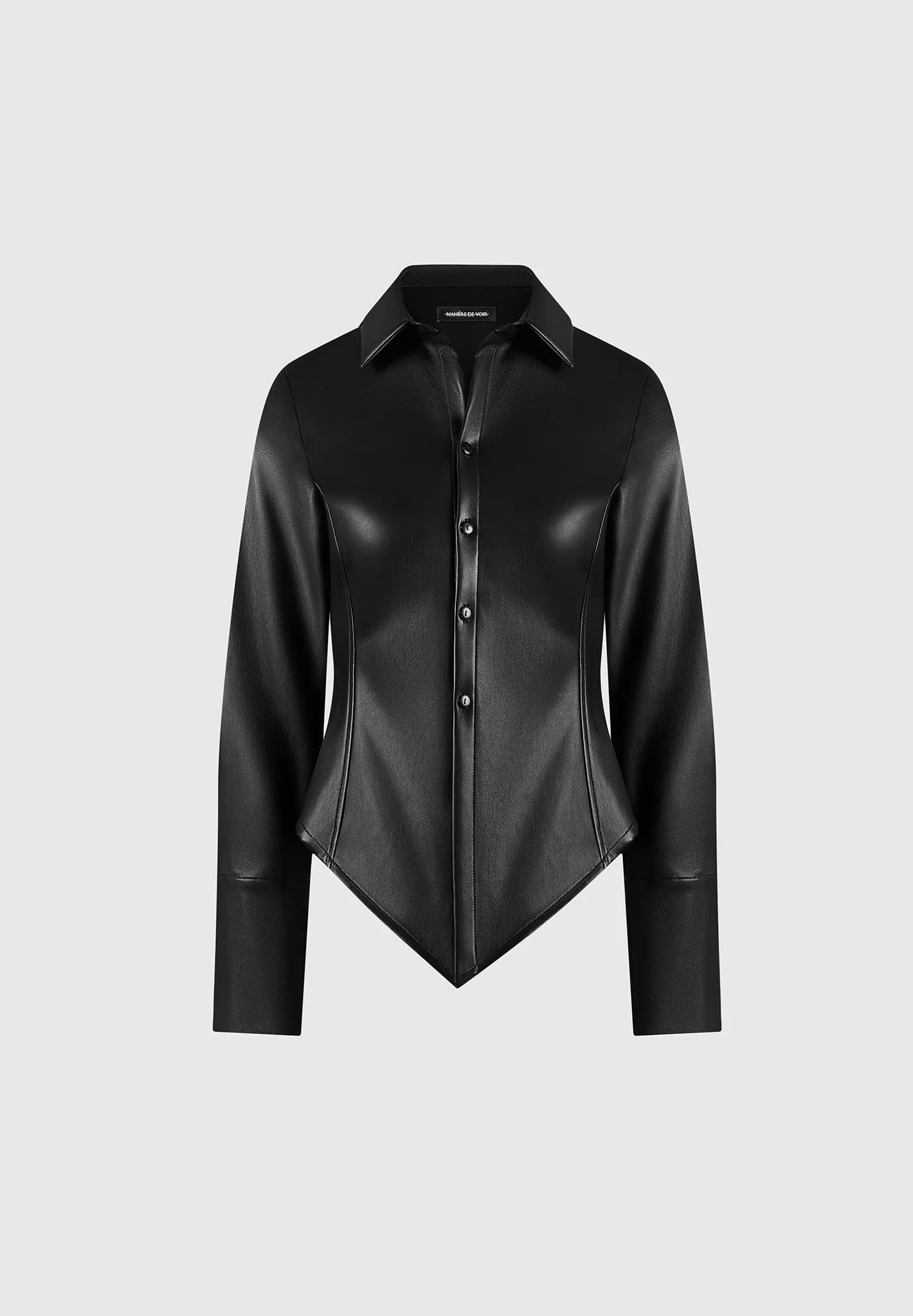 Leather Angled Shirt - Black