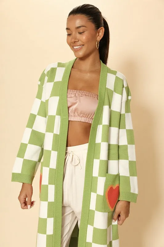 Linda Long Knit Checkered Cardigan