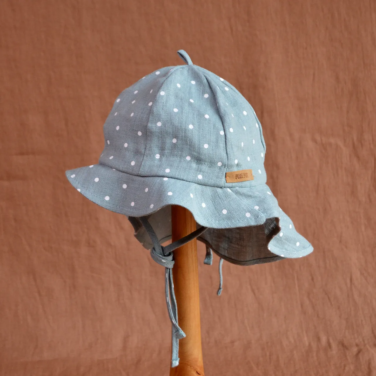 Linen Sun Hat with Neck Protection - Mint Dots (Child 53cm only) *Last One!