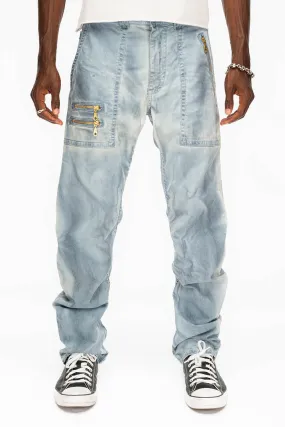 MENS CARGO ZIPPER PANTS IN LIGHT BLUE WASH