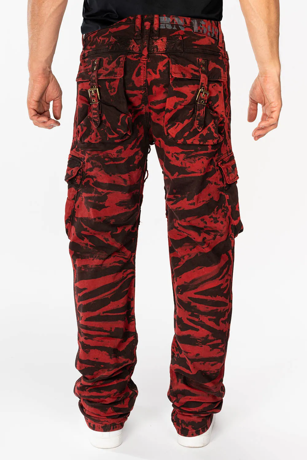 MENS MILITARY STYLE CARGO PANTS IN TORNADO RED