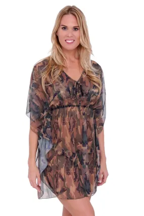 MESH CAMOFLOUGE SWIMWEAR COVER UP  SHORT SLEEVE DRESS