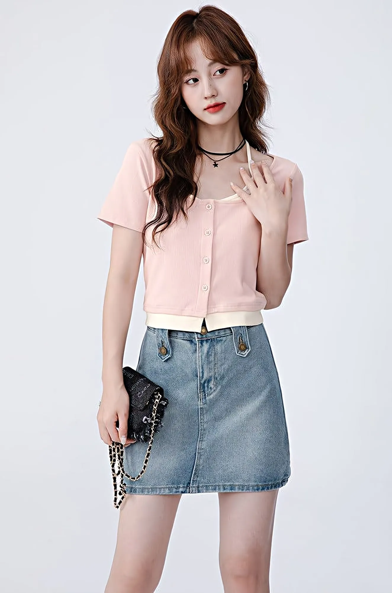 Mock Two-Piece Short Sleeve Top