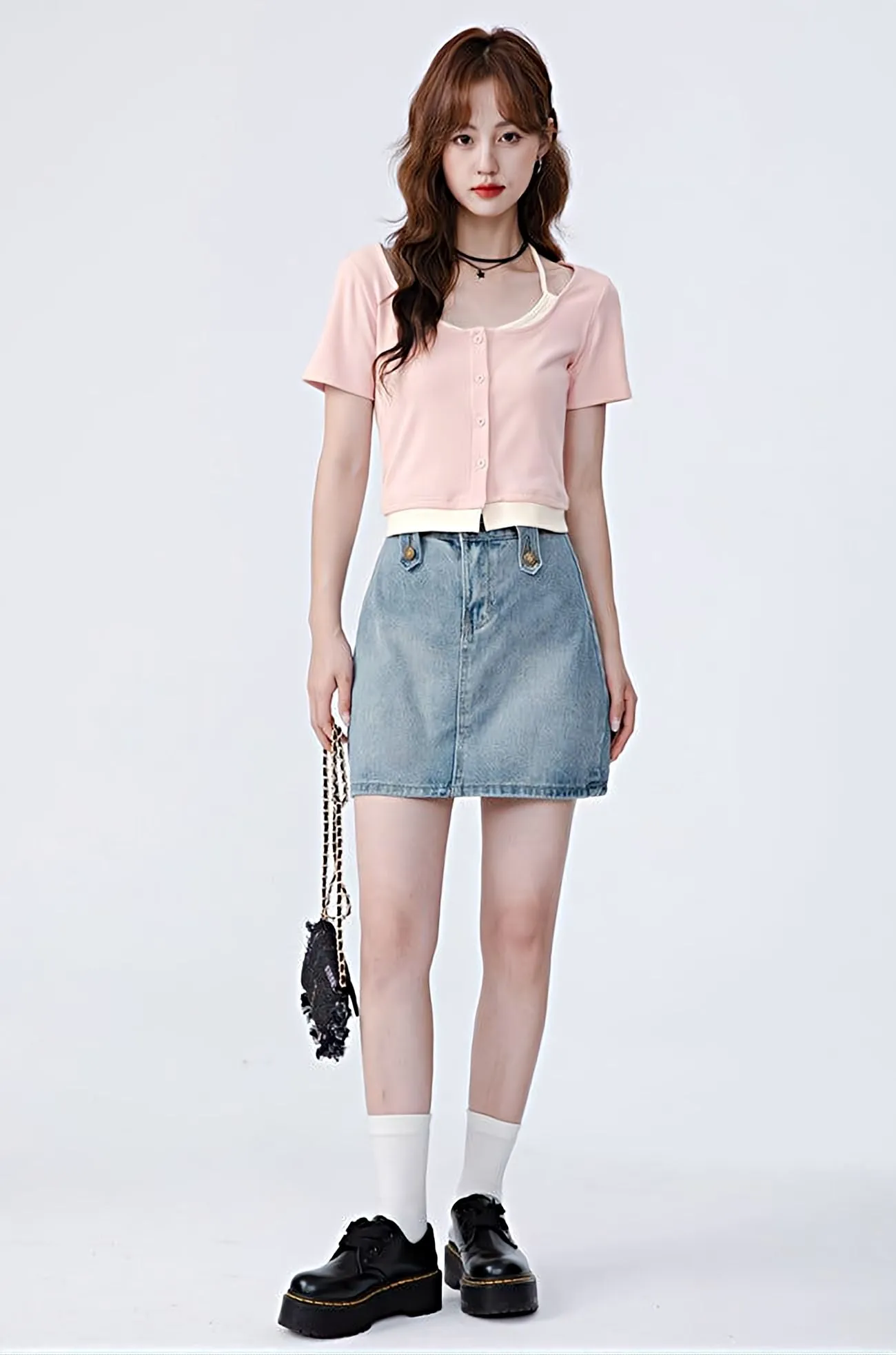 Mock Two-Piece Short Sleeve Top