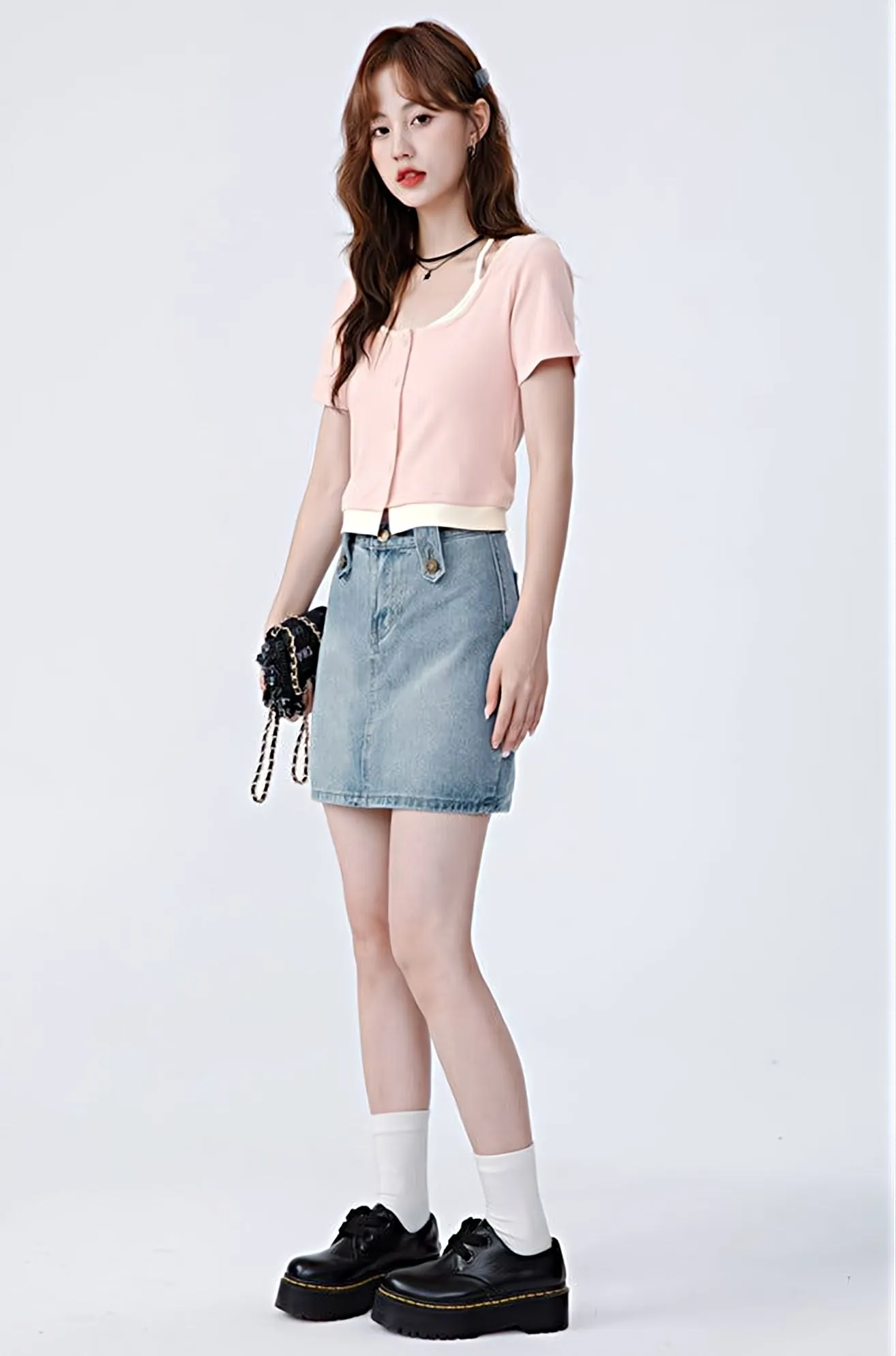 Mock Two-Piece Short Sleeve Top