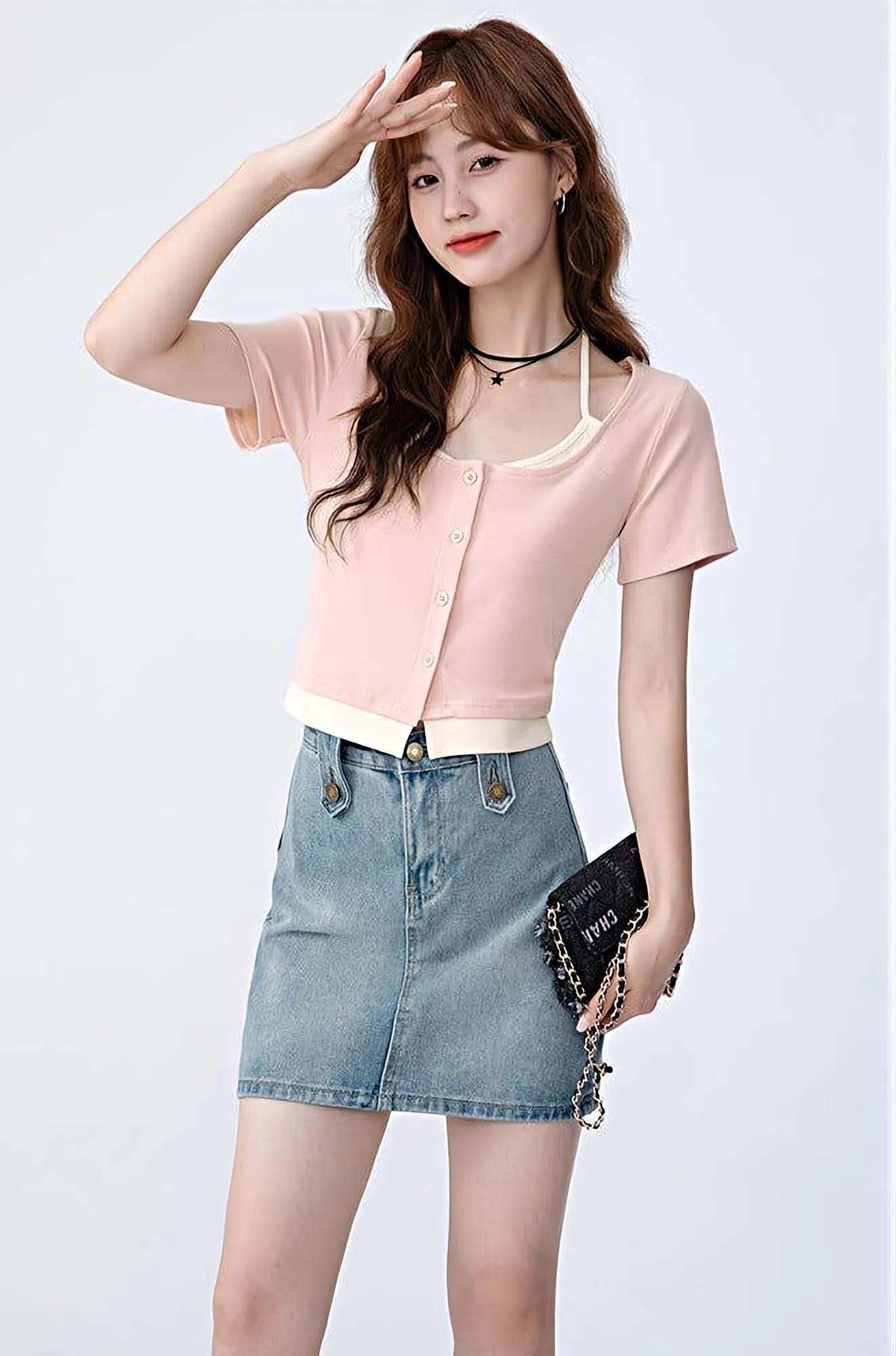 Mock Two-Piece Short Sleeve Top