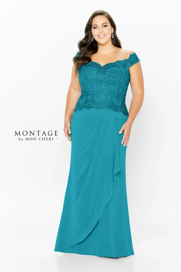 Montage 116937 Off Shoulder Sweetheart Chiffon Gown