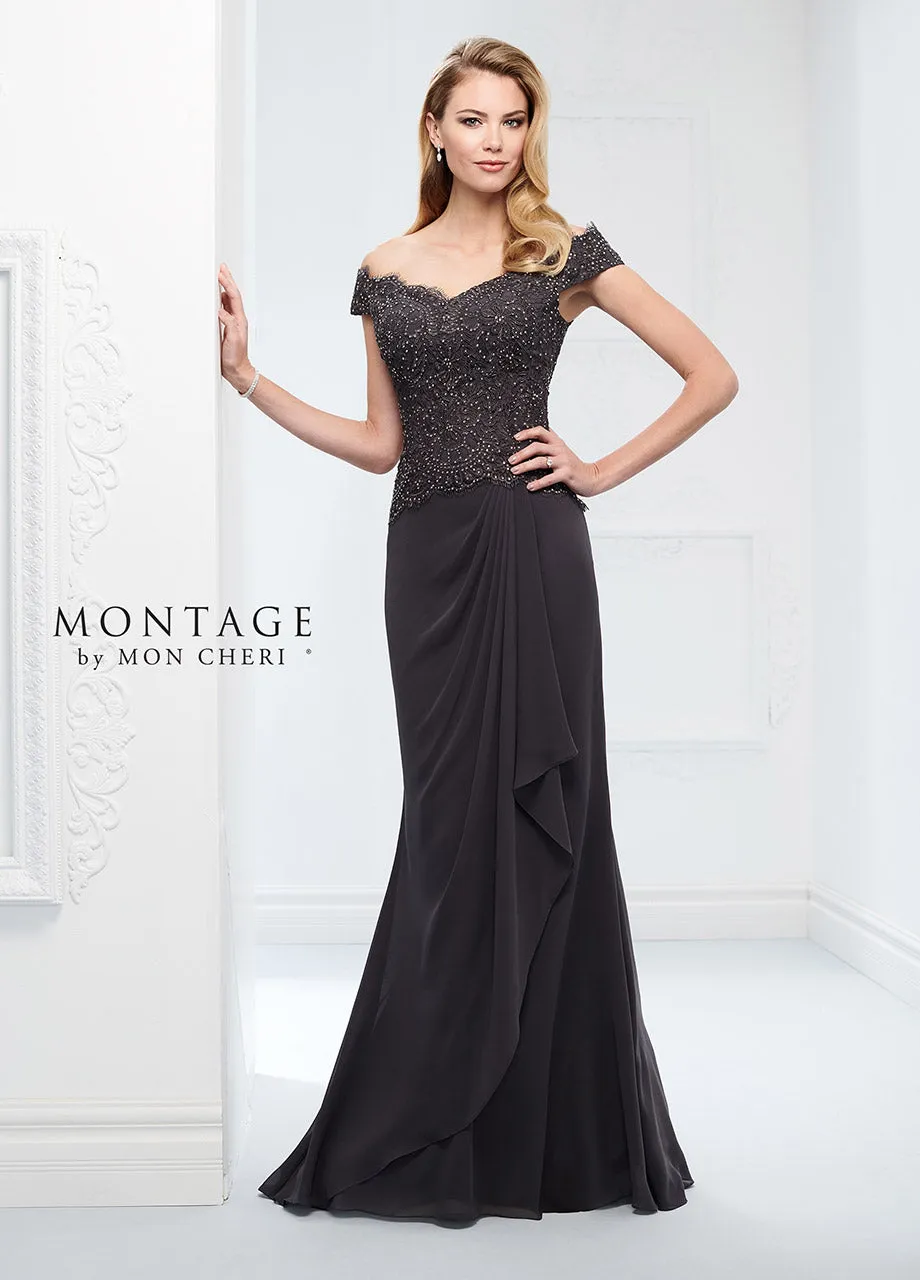 Montage 116937 Off Shoulder Sweetheart Chiffon Gown