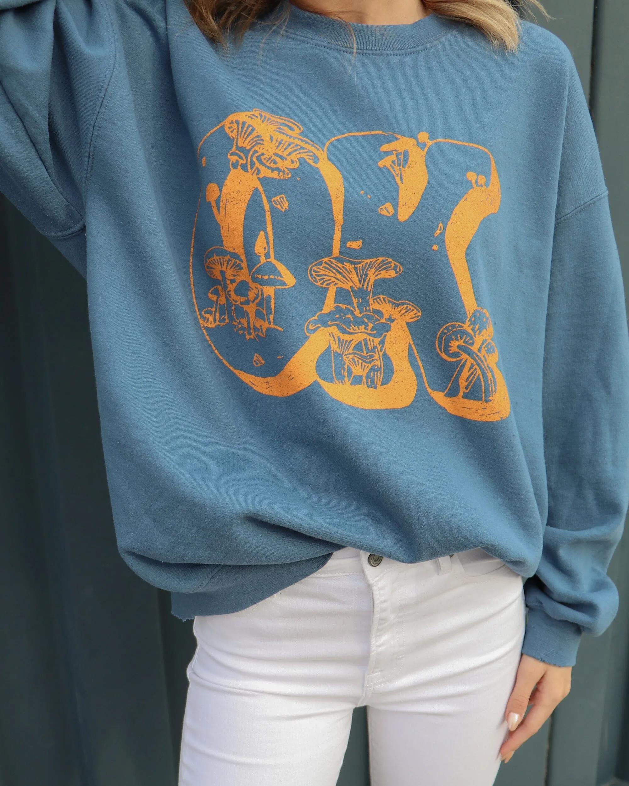 Oklahoma Mushrooms Indigo Blue Thrifted Sweatshirt