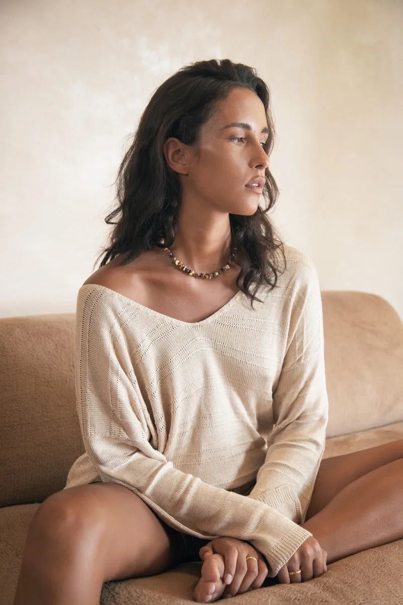 OPEN SKIES KNIT L/S TOP - NATURAL