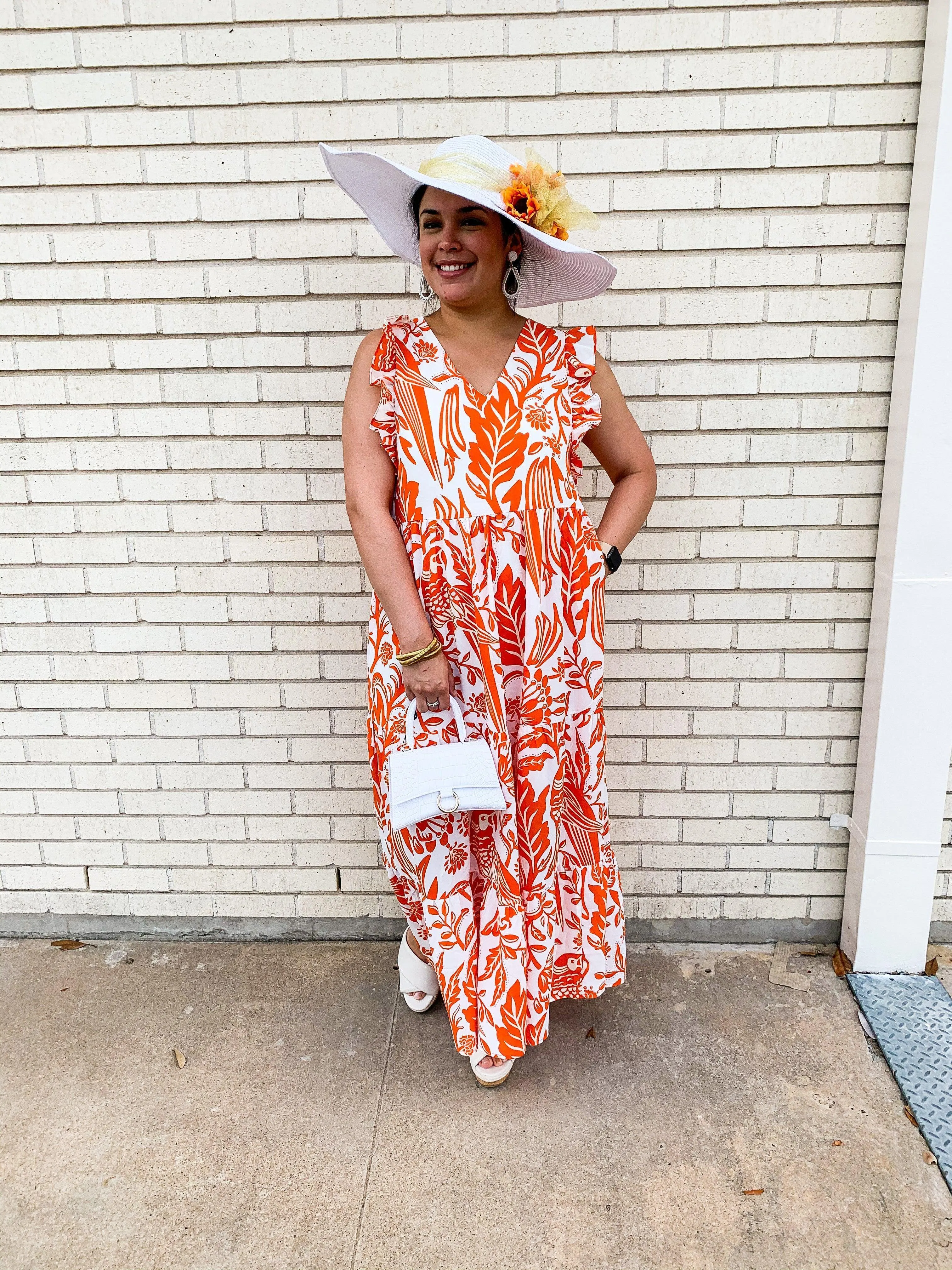 Orange & White Jungle Tropics Maxi Dress