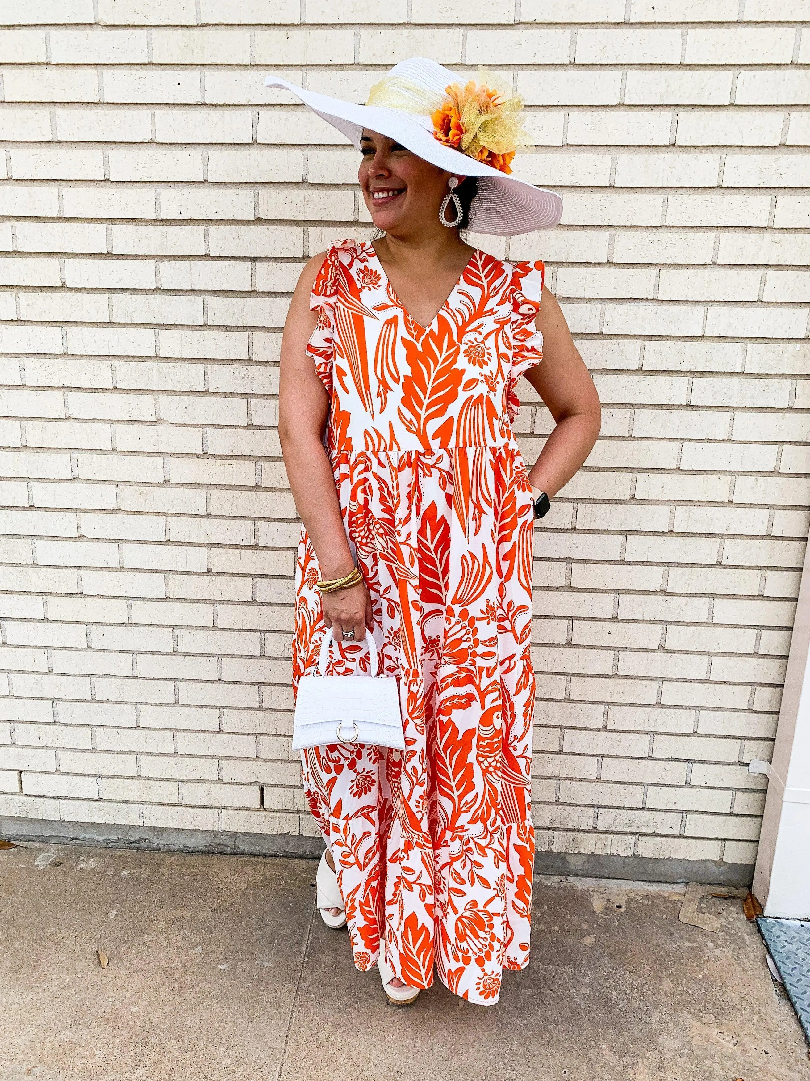 Orange & White Jungle Tropics Maxi Dress