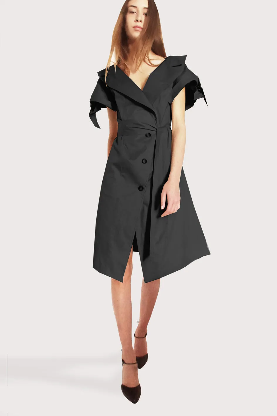 Origami Cotton Tailored Dress / Black