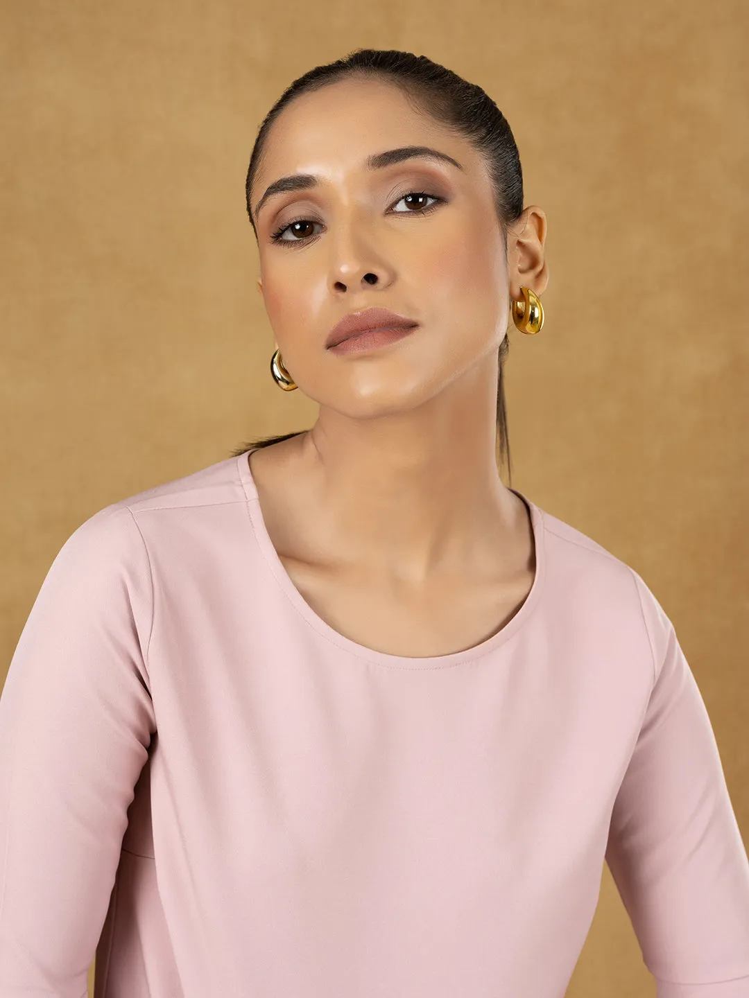 Pink Solid Boxy Top with Pullover Wide Leg Trousers