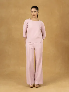 Pink Solid Boxy Top with Pullover Wide Leg Trousers