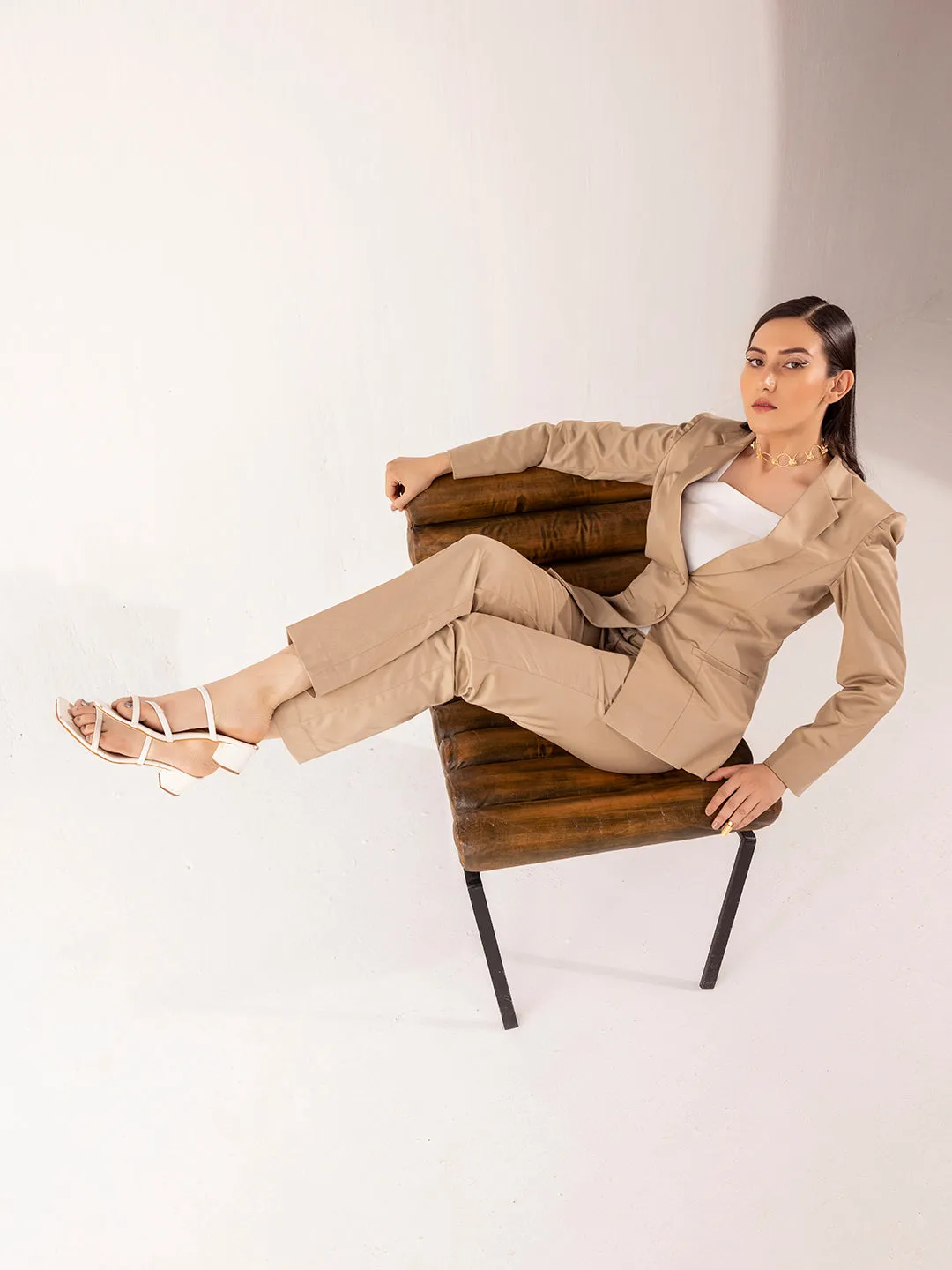 Poly Viscose Pant Suit - Beige