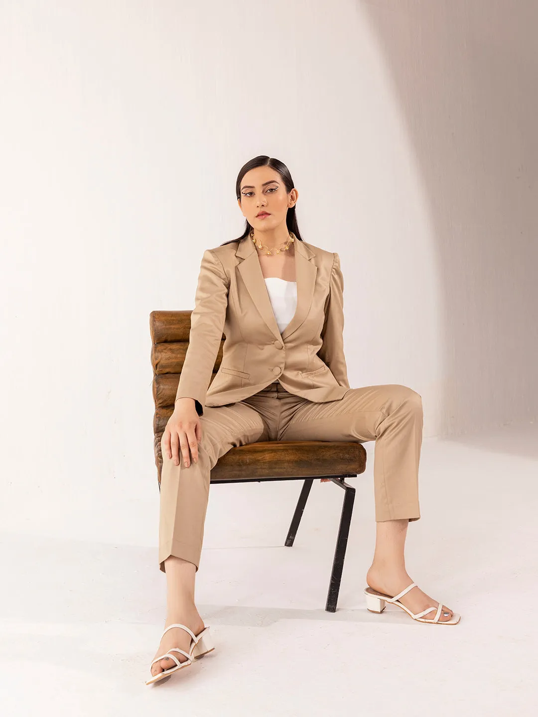 Poly Viscose Pant Suit - Beige