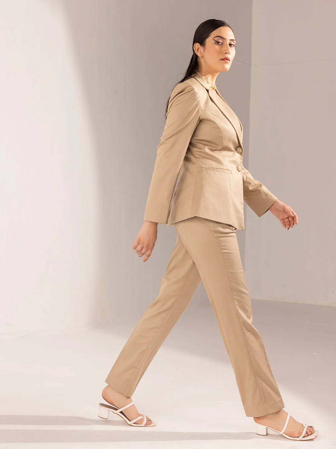 Poly Viscose Pant Suit - Beige