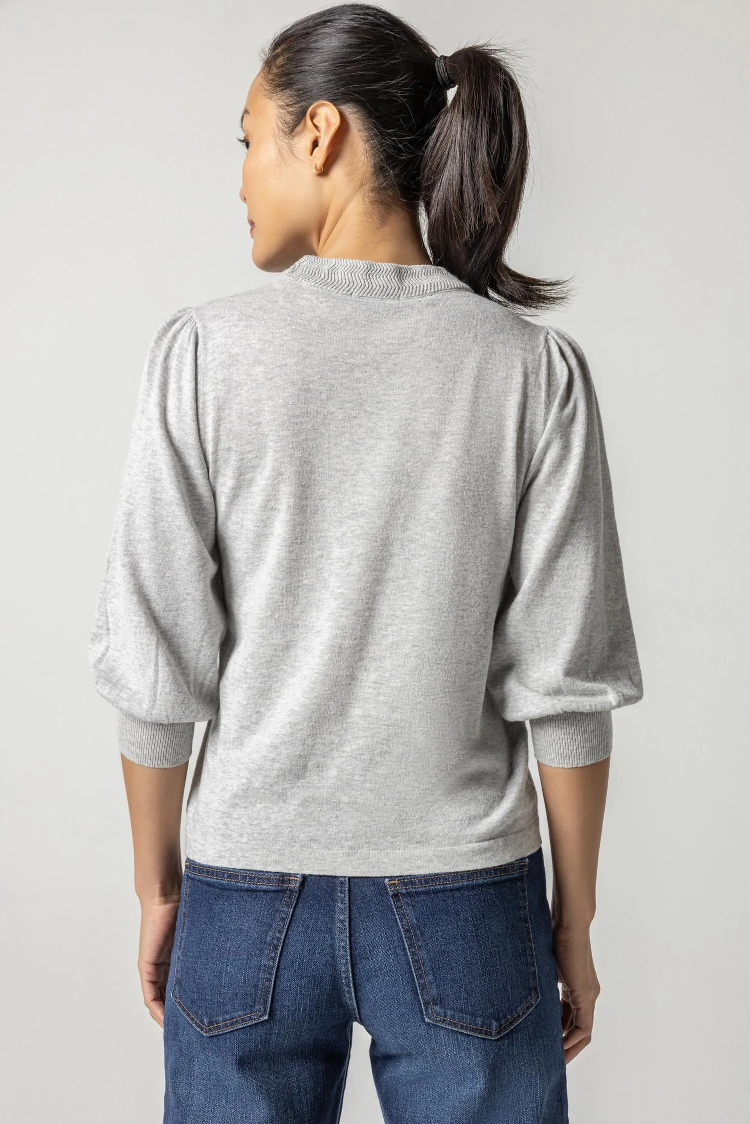 Rib Trim Puff Sleeve Sweater