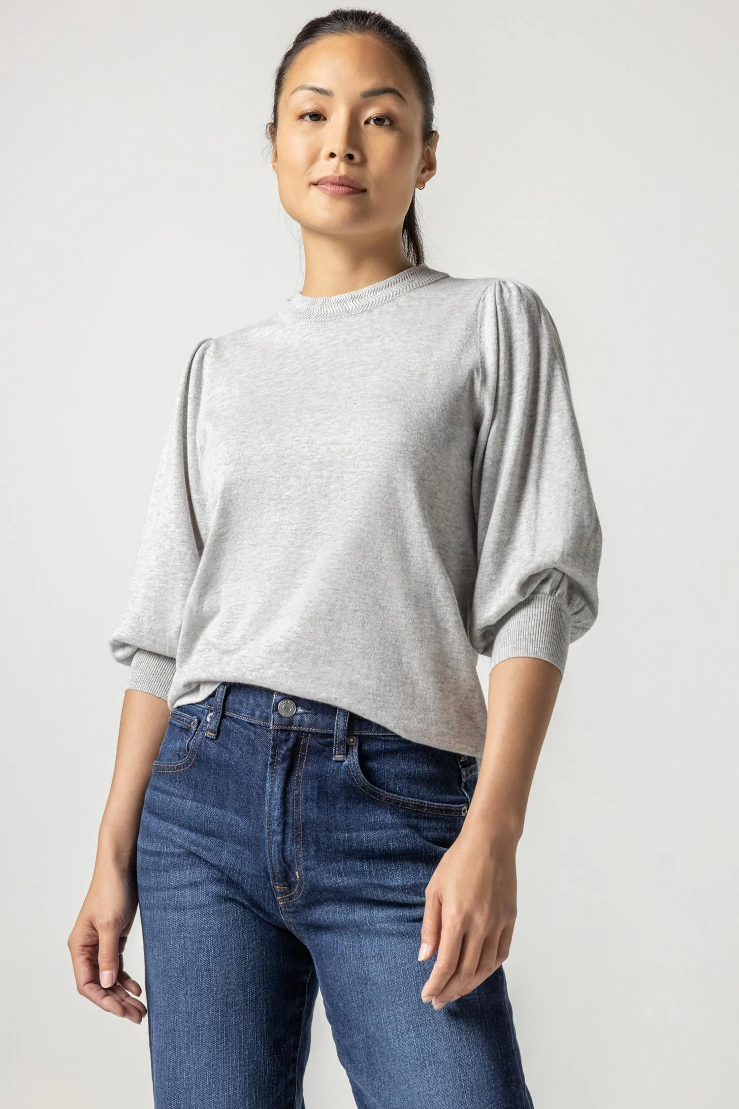 Rib Trim Puff Sleeve Sweater