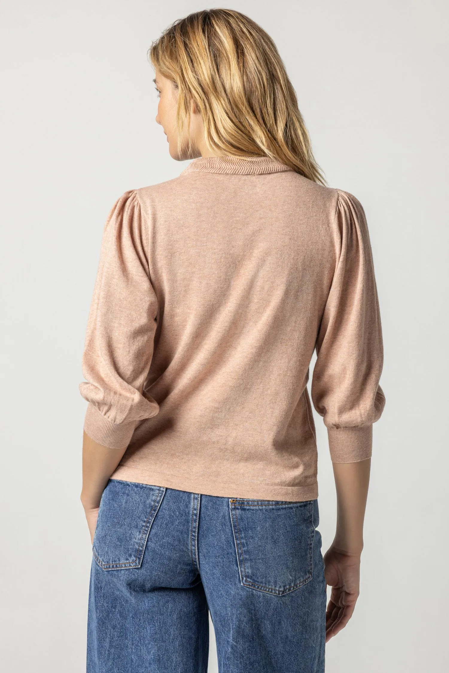 Rib Trim Puff Sleeve Sweater