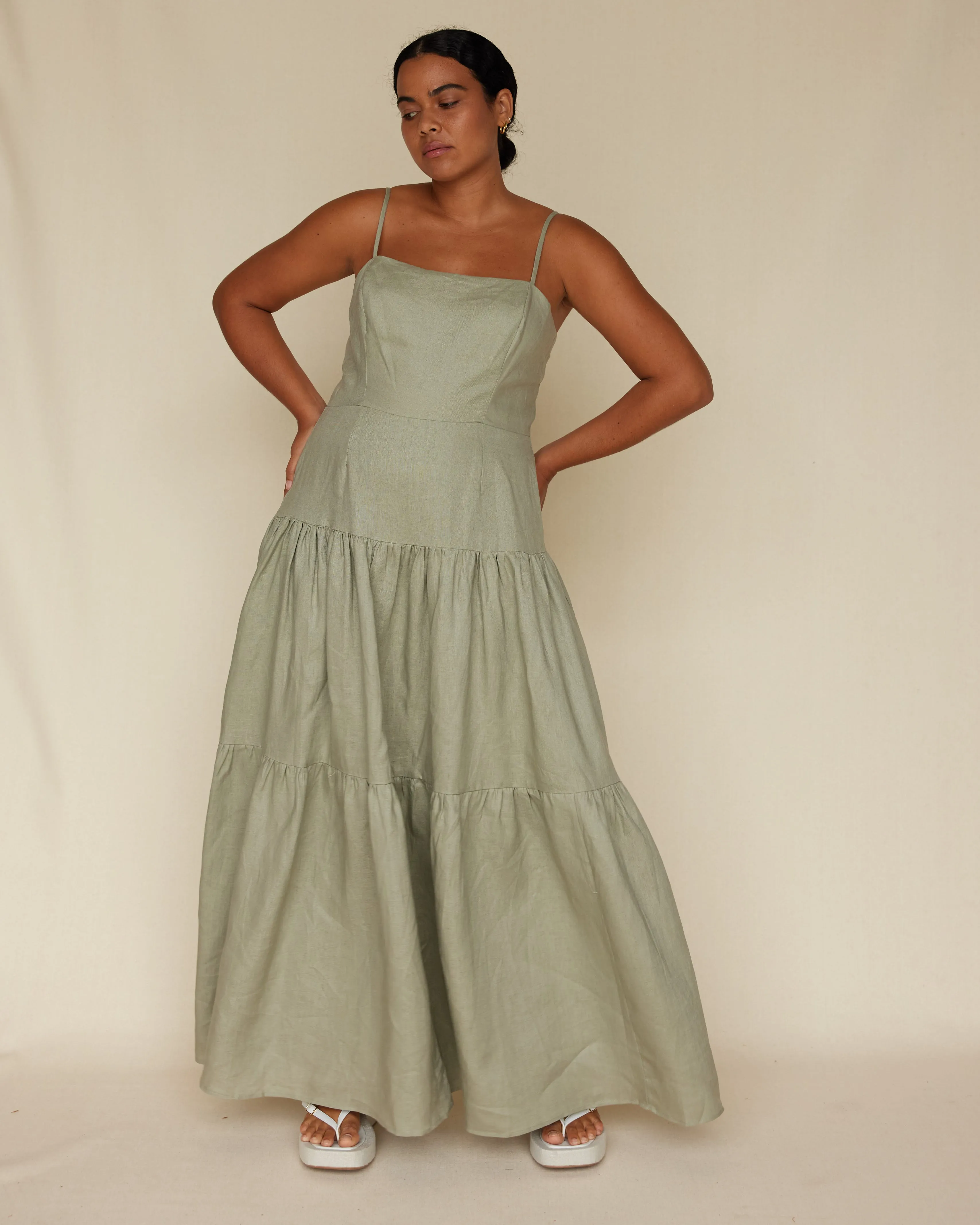 Sorrento Linen Maxi Dress - Sage