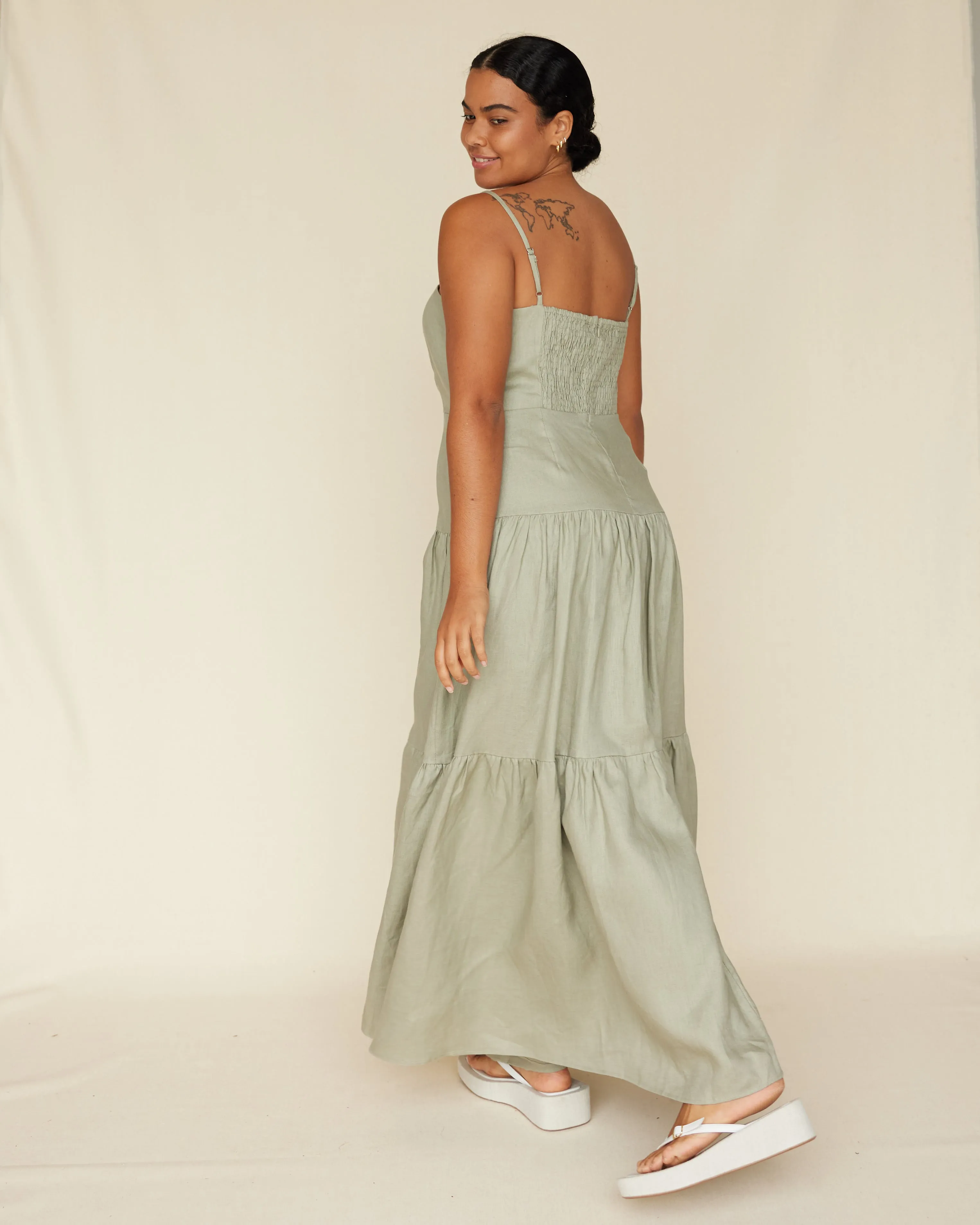 Sorrento Linen Maxi Dress - Sage