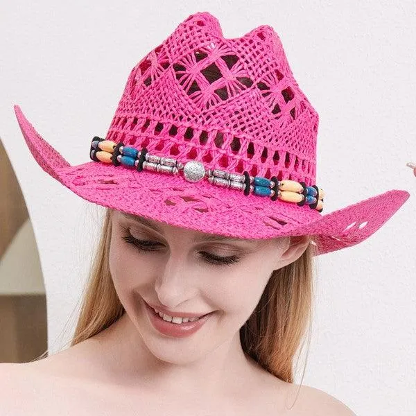 STRAW WESTERN STYLE BAND COWBOY HAT