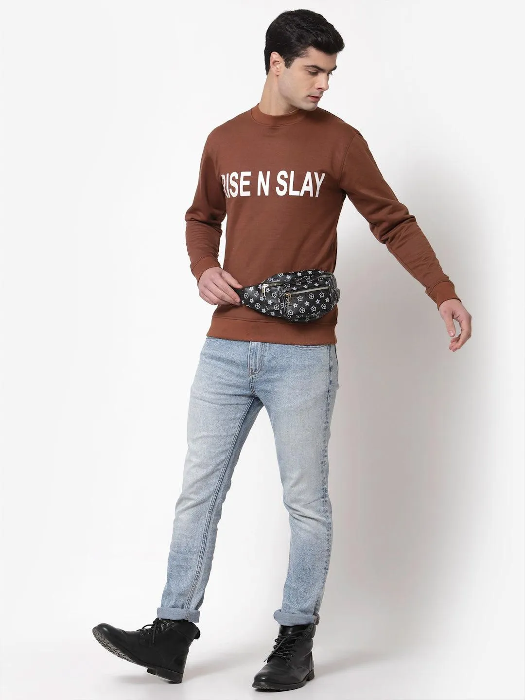 Style Quotient Men Brown Printed Sweatshirt