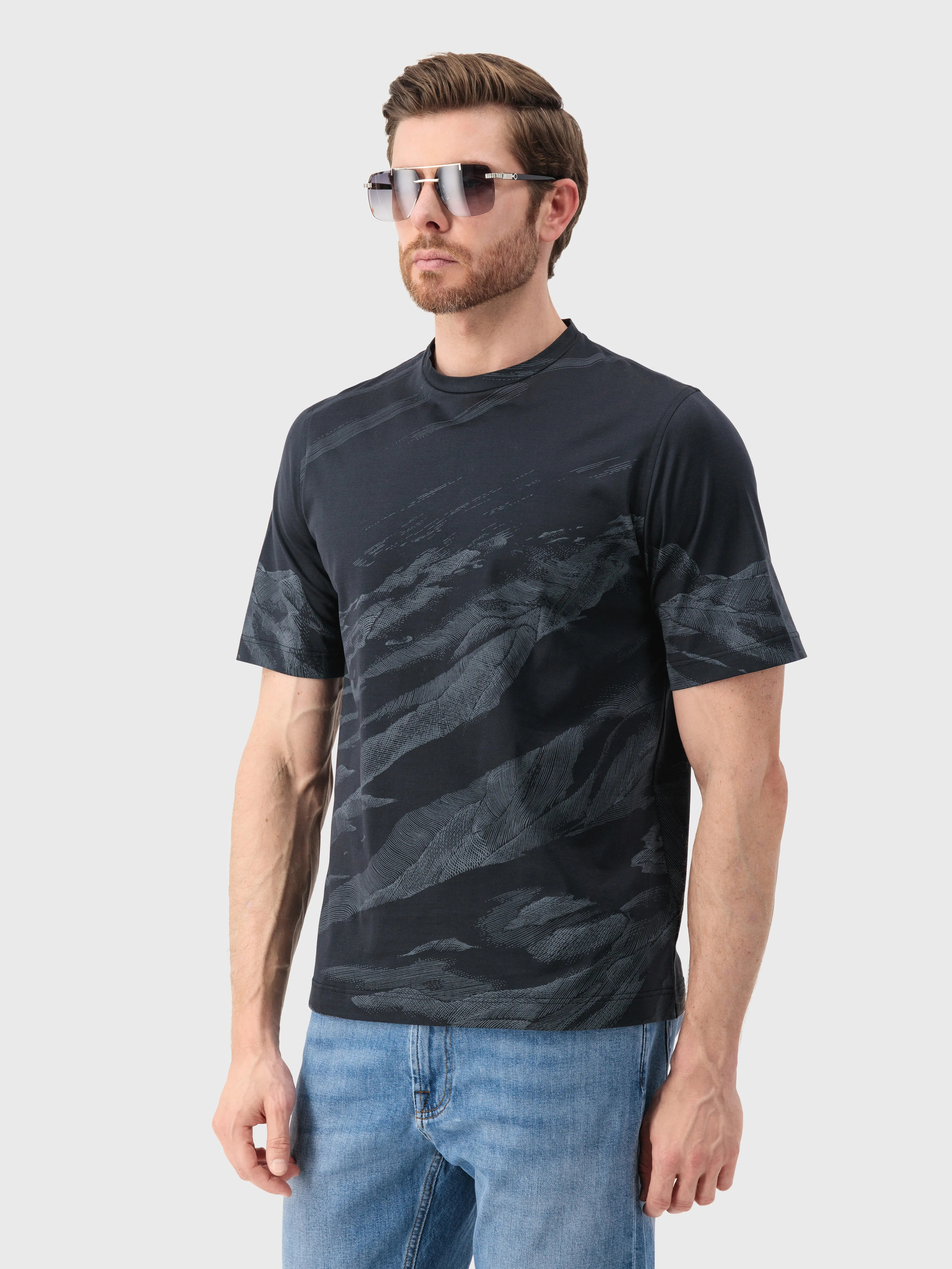 T-Shirt with Abstract Graphic Pattern Dark Navy