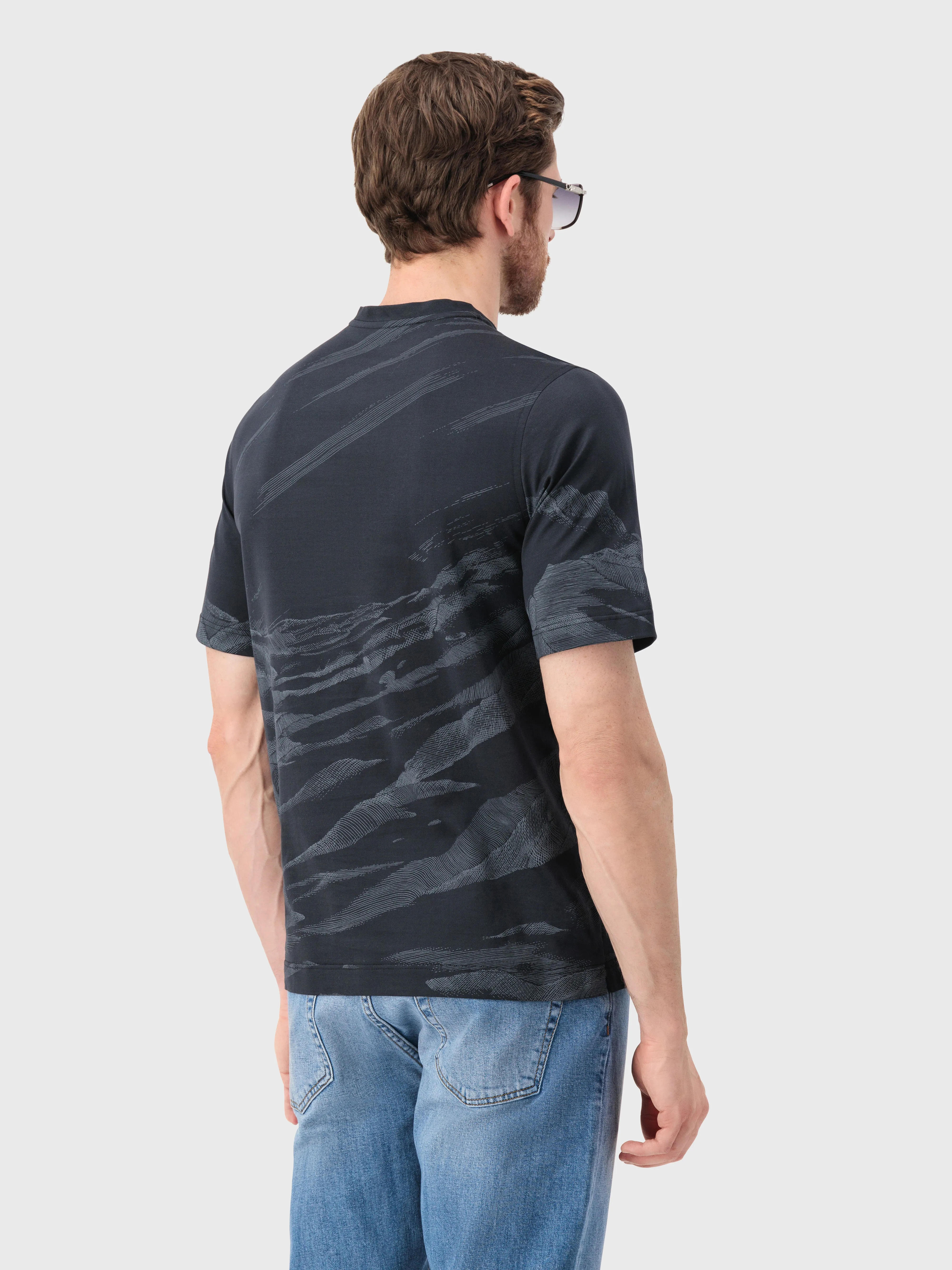 T-Shirt with Abstract Graphic Pattern Dark Navy