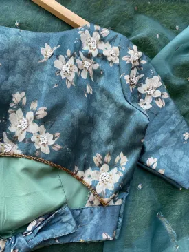 Teal Blue silk hand made  designer blouse