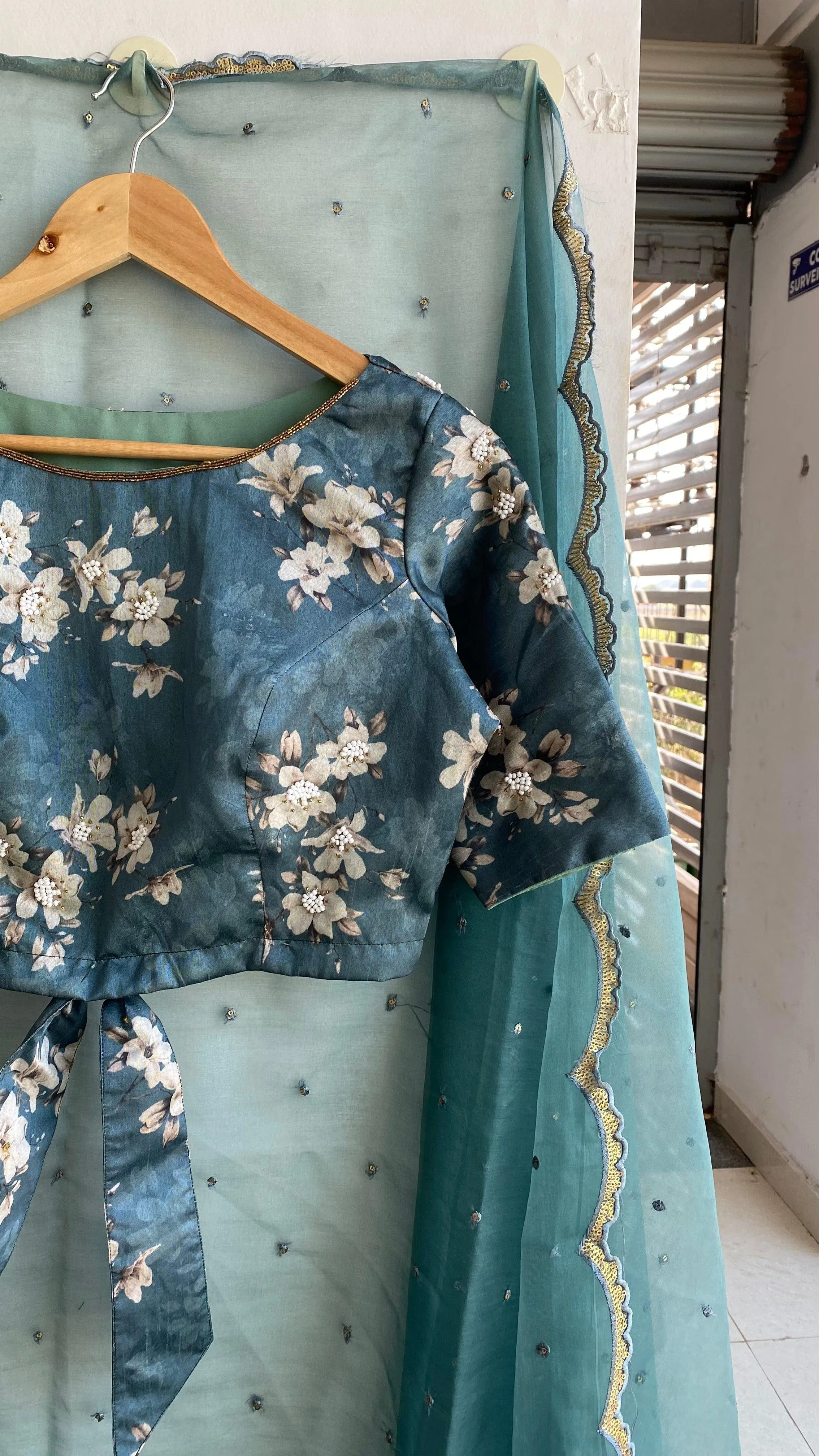 Teal Blue silk hand made  designer blouse