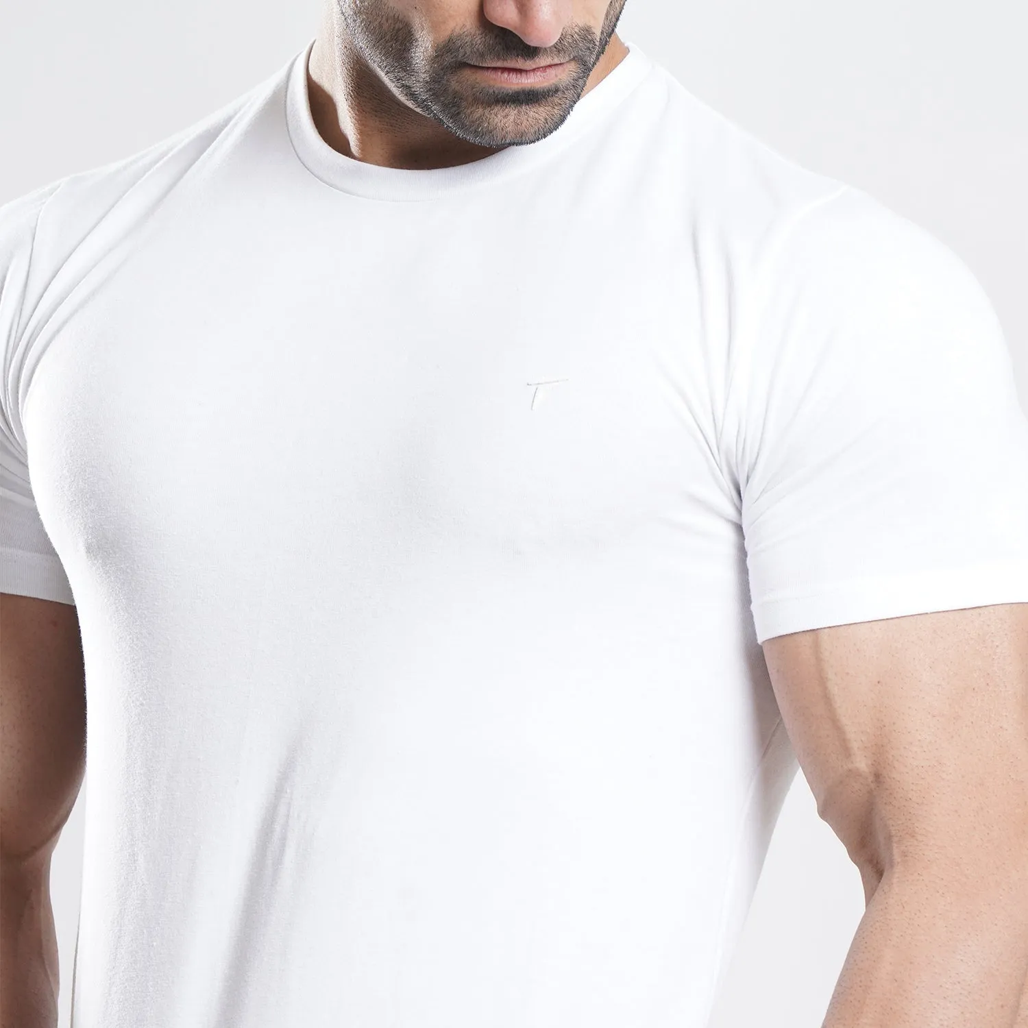 Tf-White Muscle-Fit Premium Lycra Tee