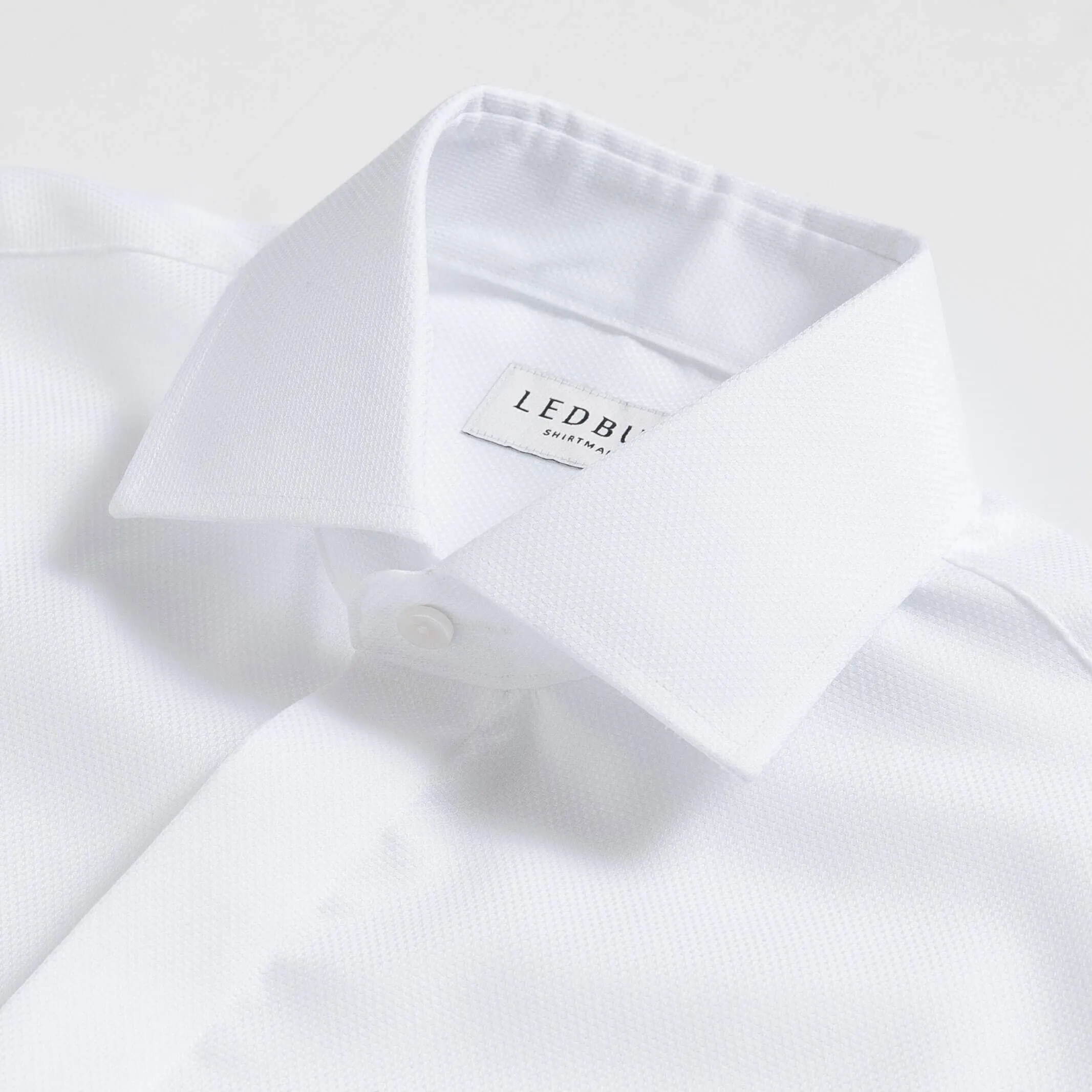 The White Elden Dobby Non Iron Covered Placket Custom Tuxedo Shirt