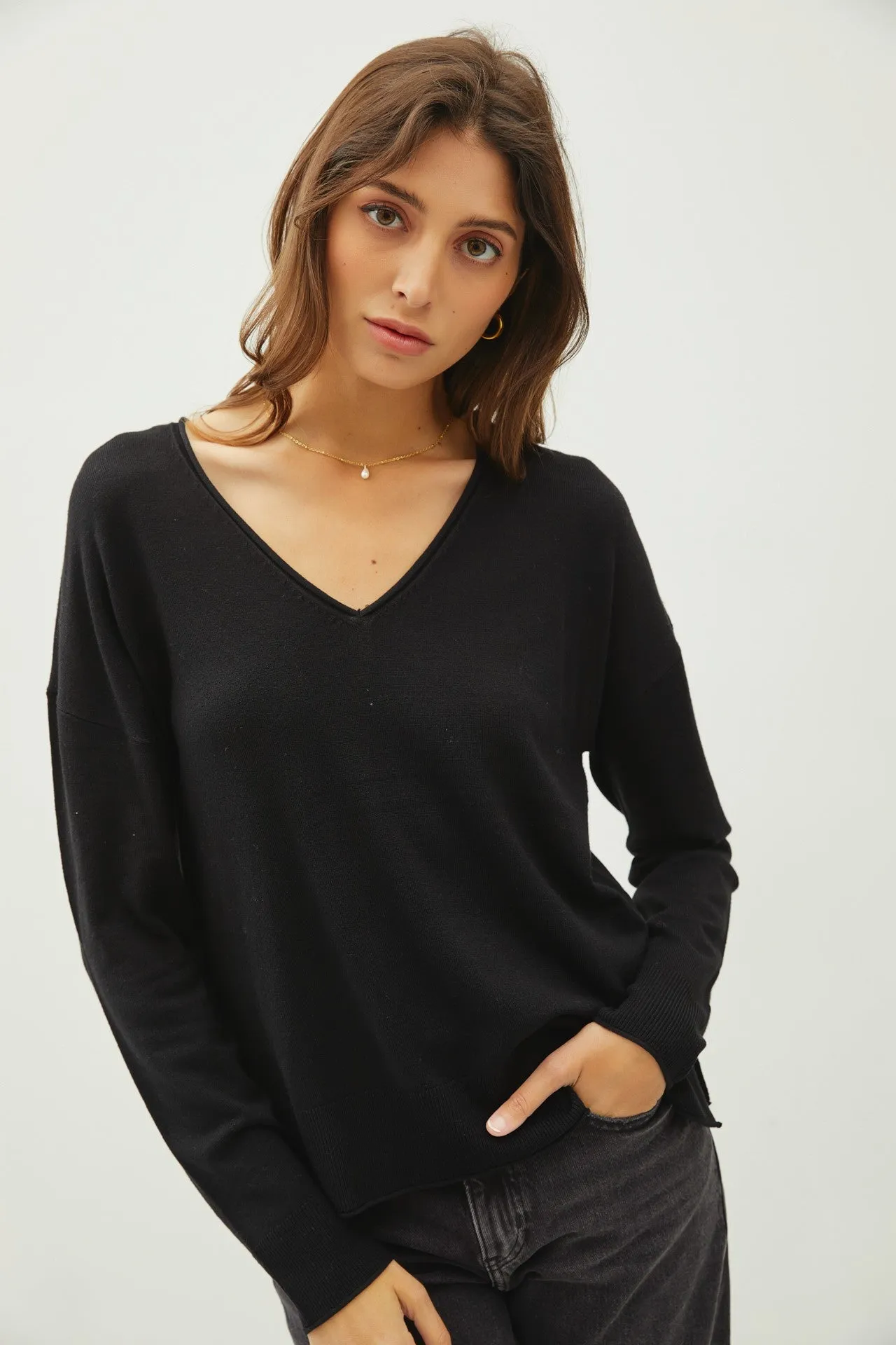 V-NECK DROPPED SHOULDER SWEATER