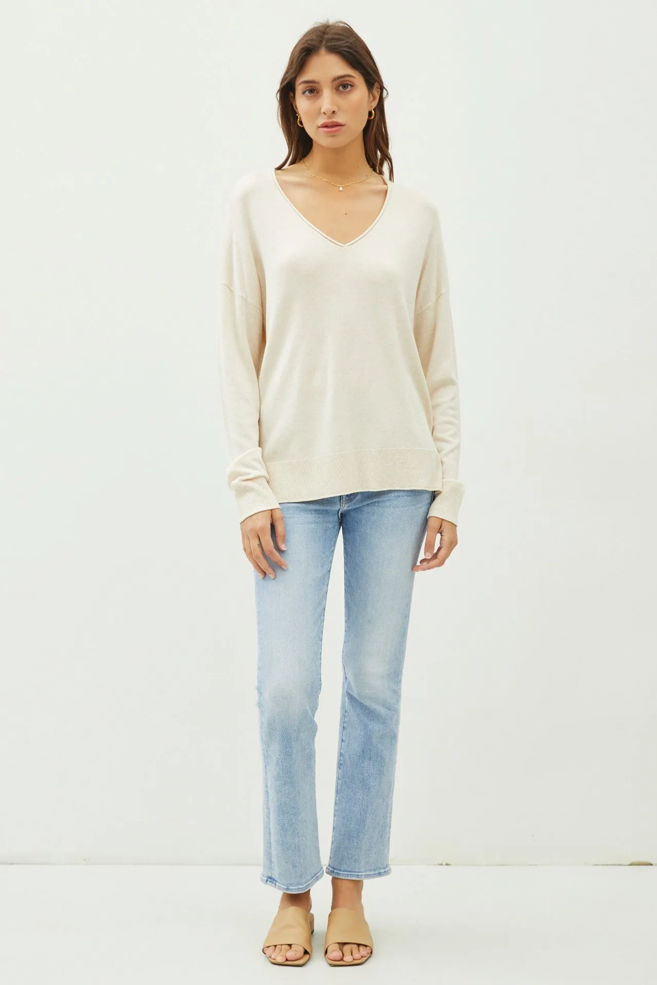 V-NECK DROPPED SHOULDER SWEATER