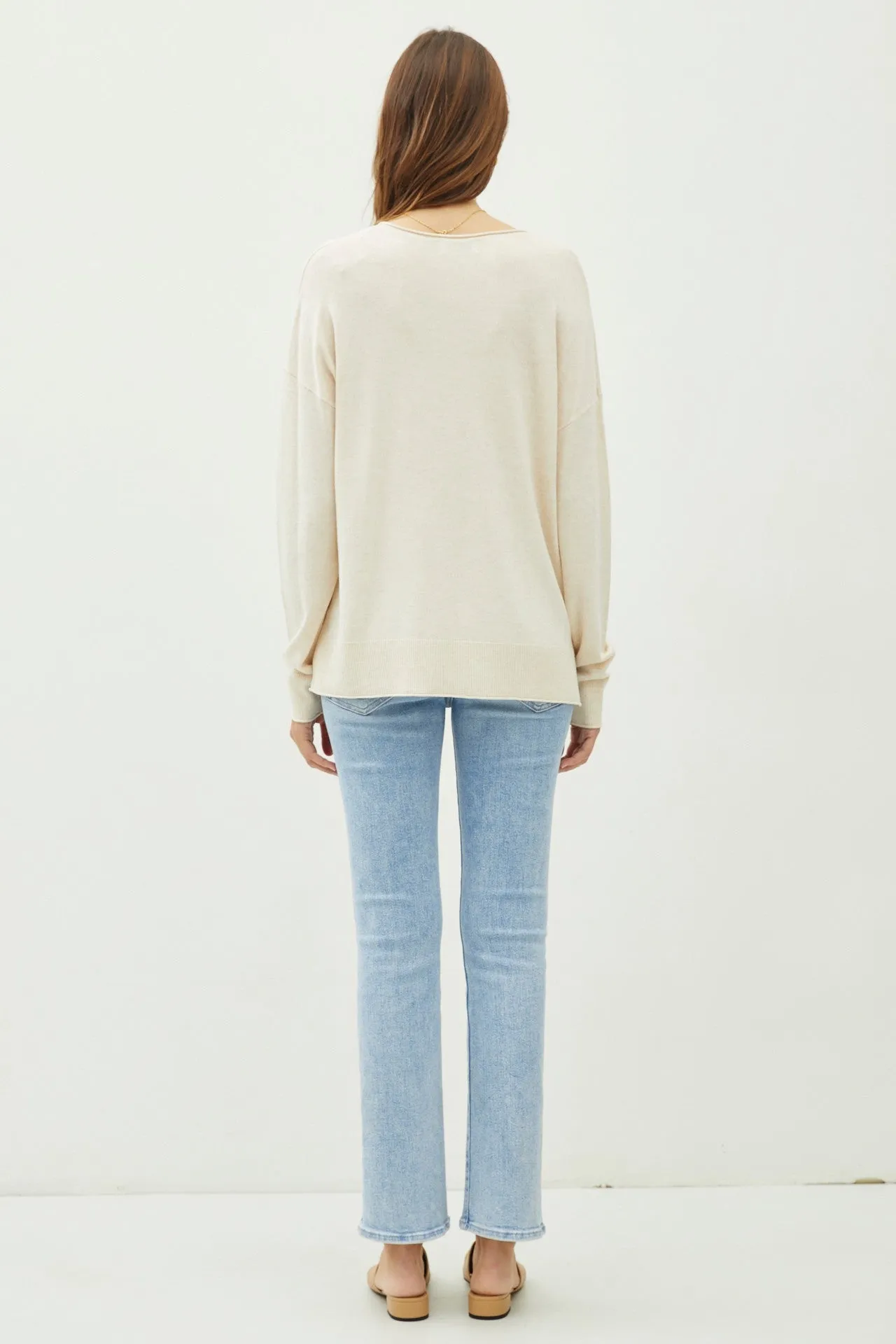 V-NECK DROPPED SHOULDER SWEATER