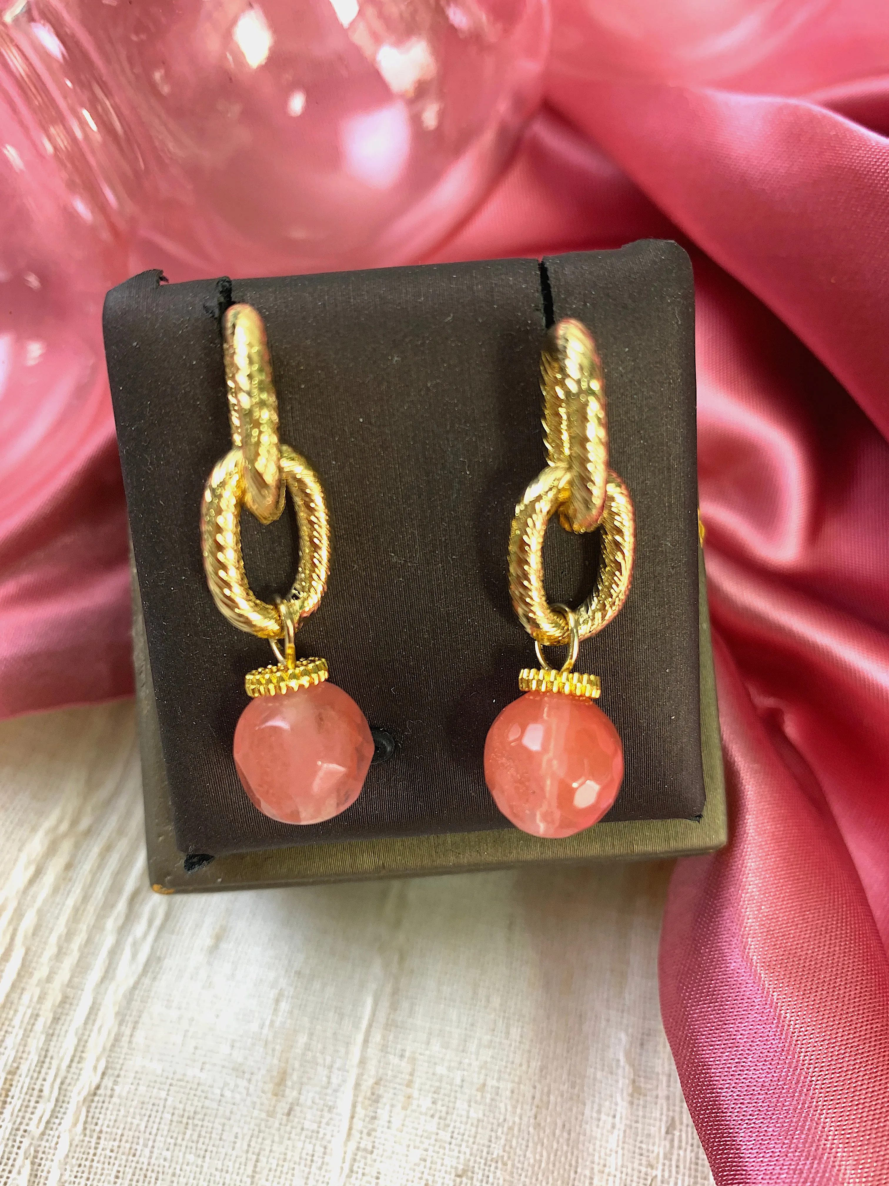 Watermelon Quartz Chain Earrings GE001