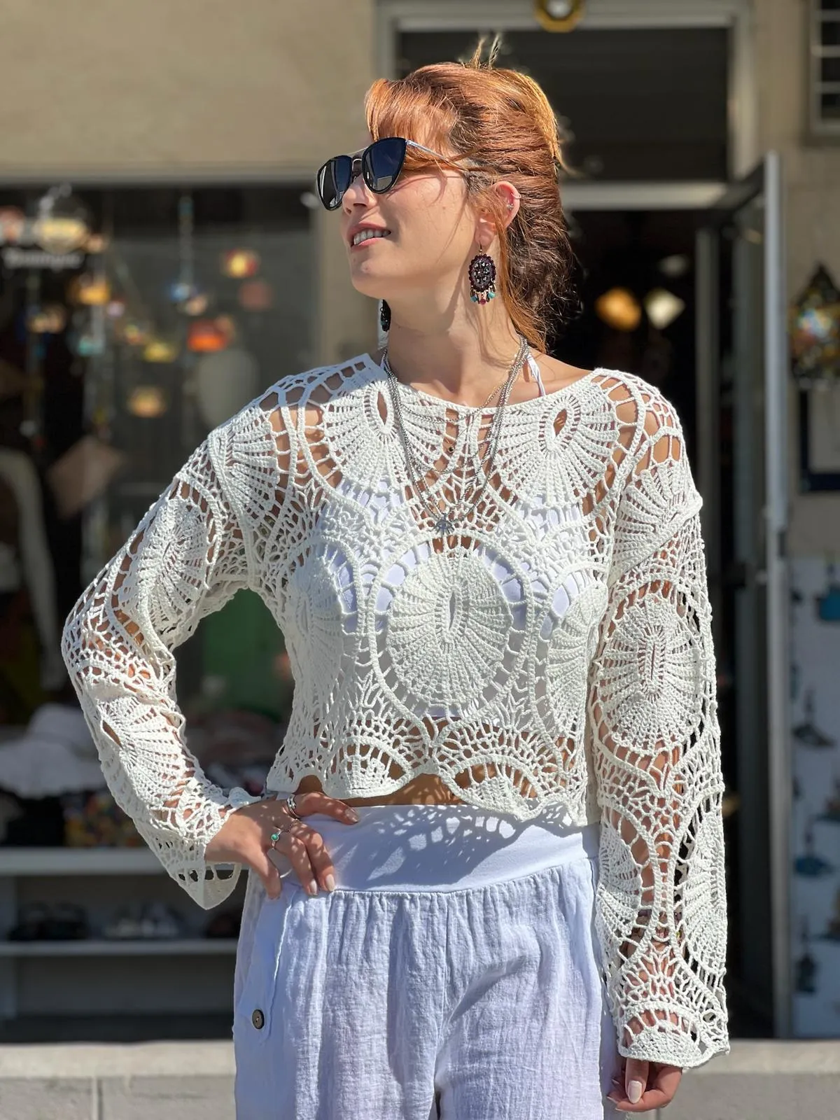 White Lace Knitwear Blouse