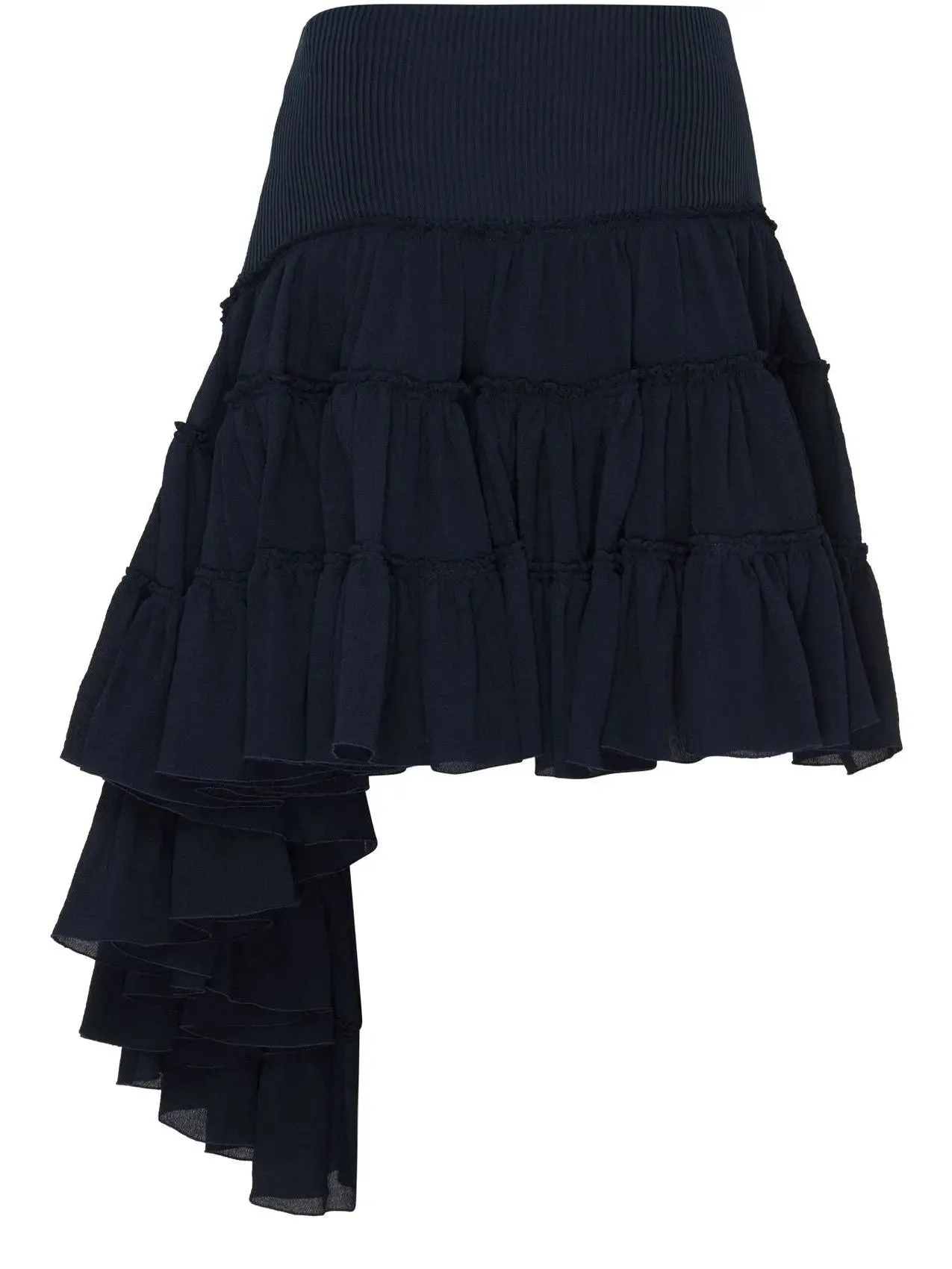 Women’s Asymmetric Ruffle Tiered Mini Skirt in Navy