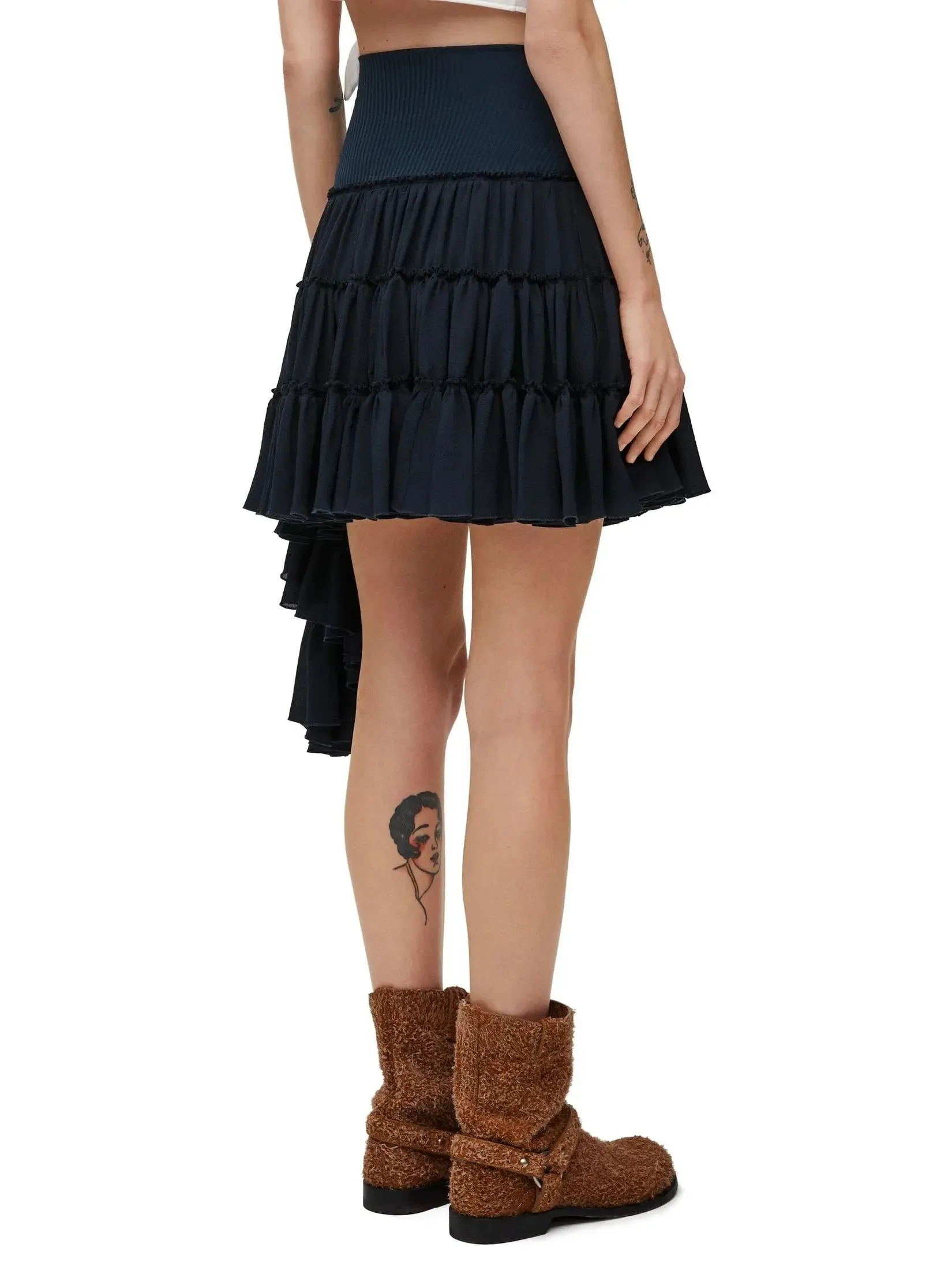 Women’s Asymmetric Ruffle Tiered Mini Skirt in Navy