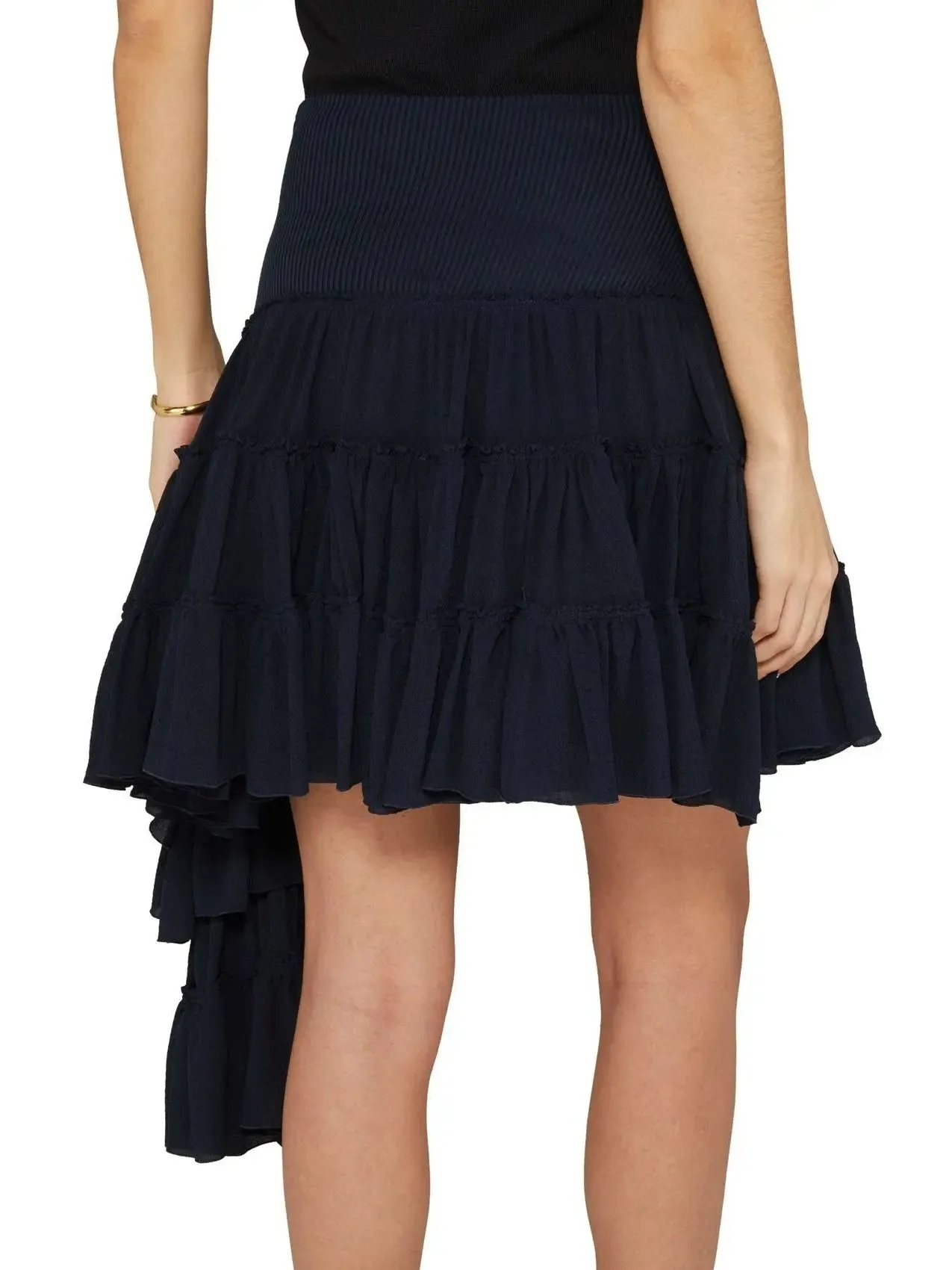 Women’s Asymmetric Ruffle Tiered Mini Skirt in Navy